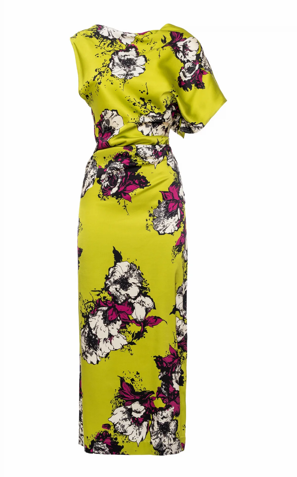 One-Shoulder Printed Stretch-Satin Midi Dress by DES_PHEMMES