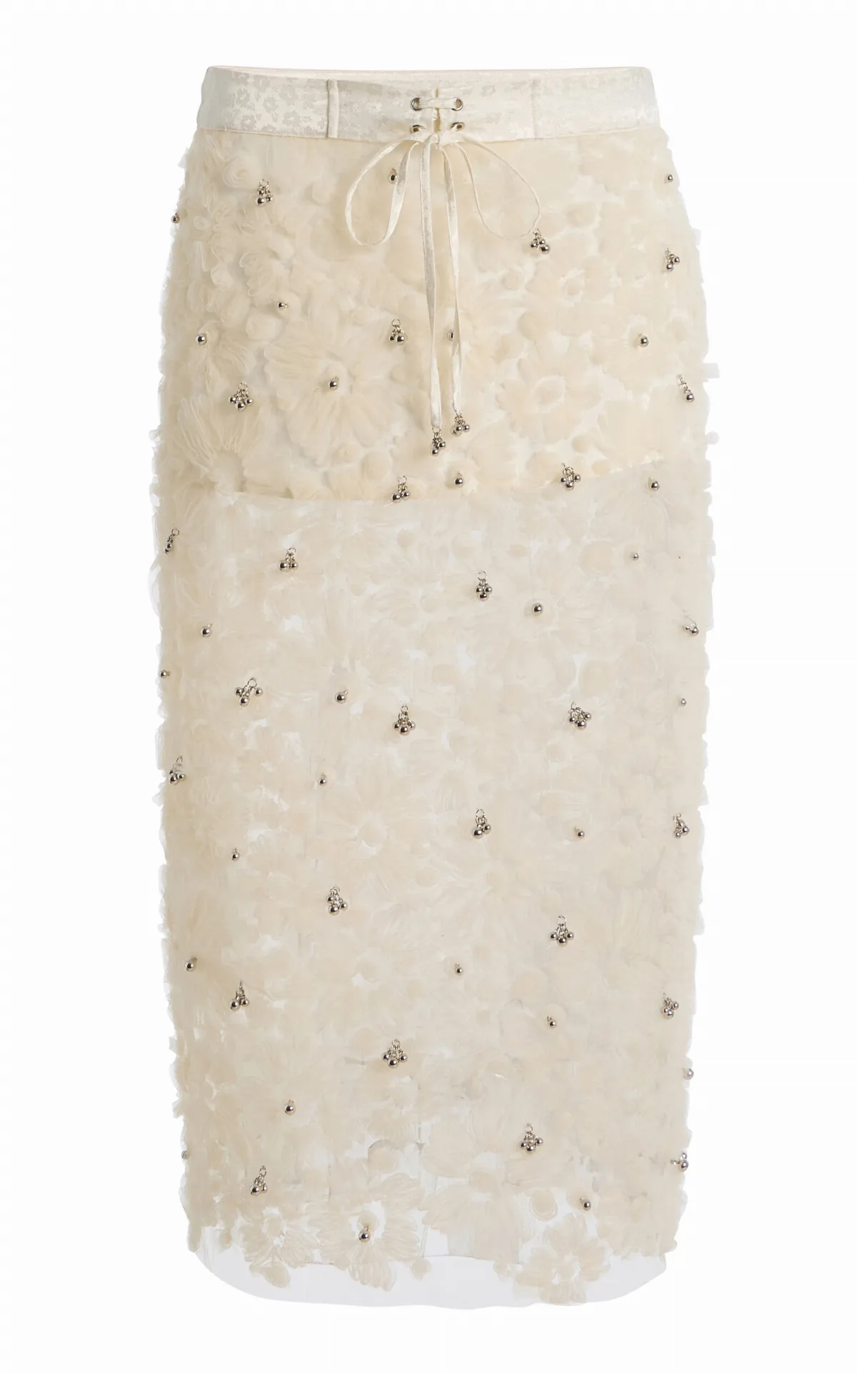 Siam Floral-Appliquéd Tulle Midi Skirt