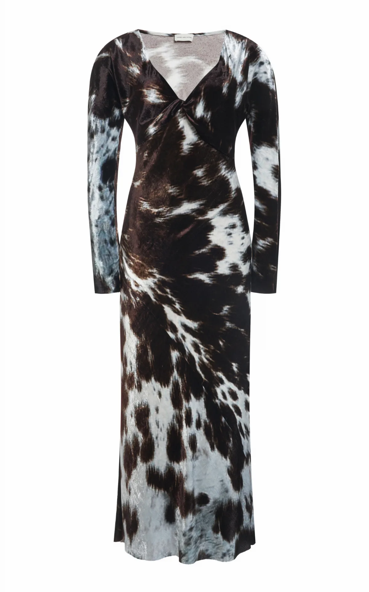Duska Cow-Printed Silk-Velvet Midi Dress by Dries Van Noten
