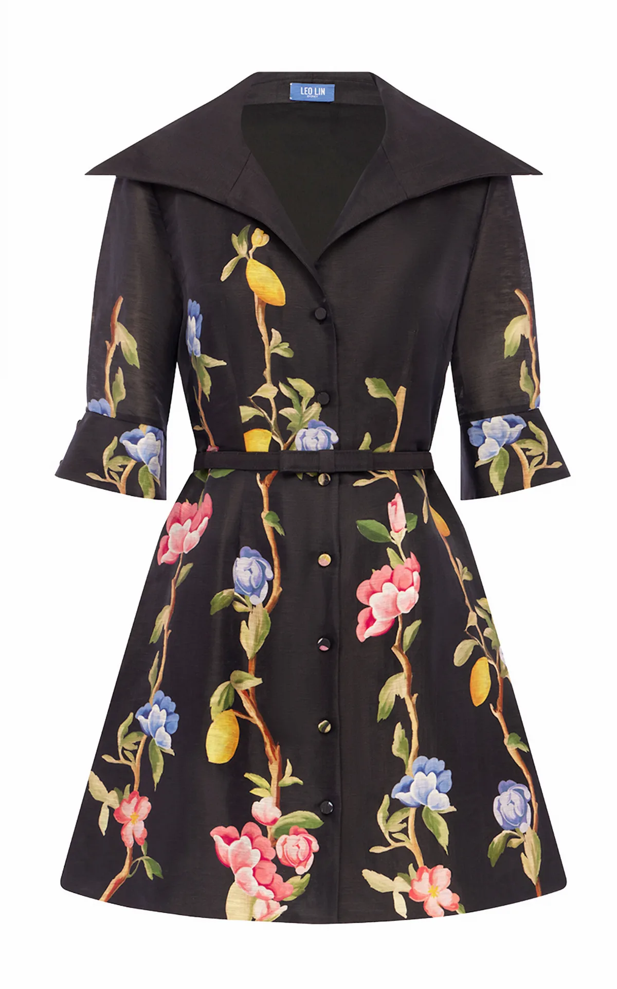 Genevieve Floral-Print Linen-Blend Button-Up Mini Dress by Leo Lin