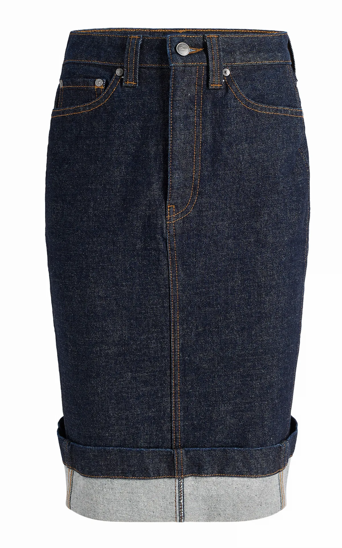 Kendra Cuffed Denim Midi Skirt by Khaite