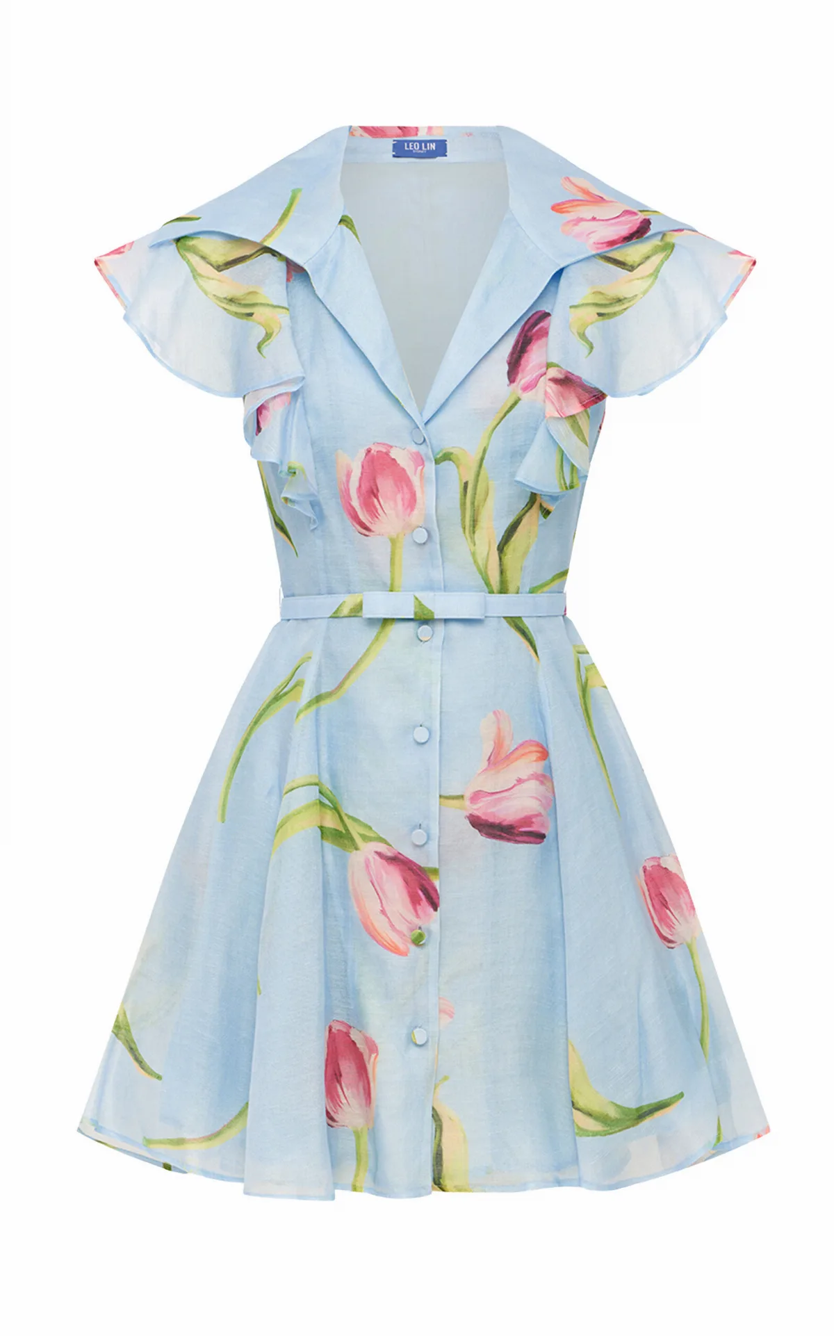 Isla Floral-Print Button-Up Linen-Silk Mini Dress by Leo Lin