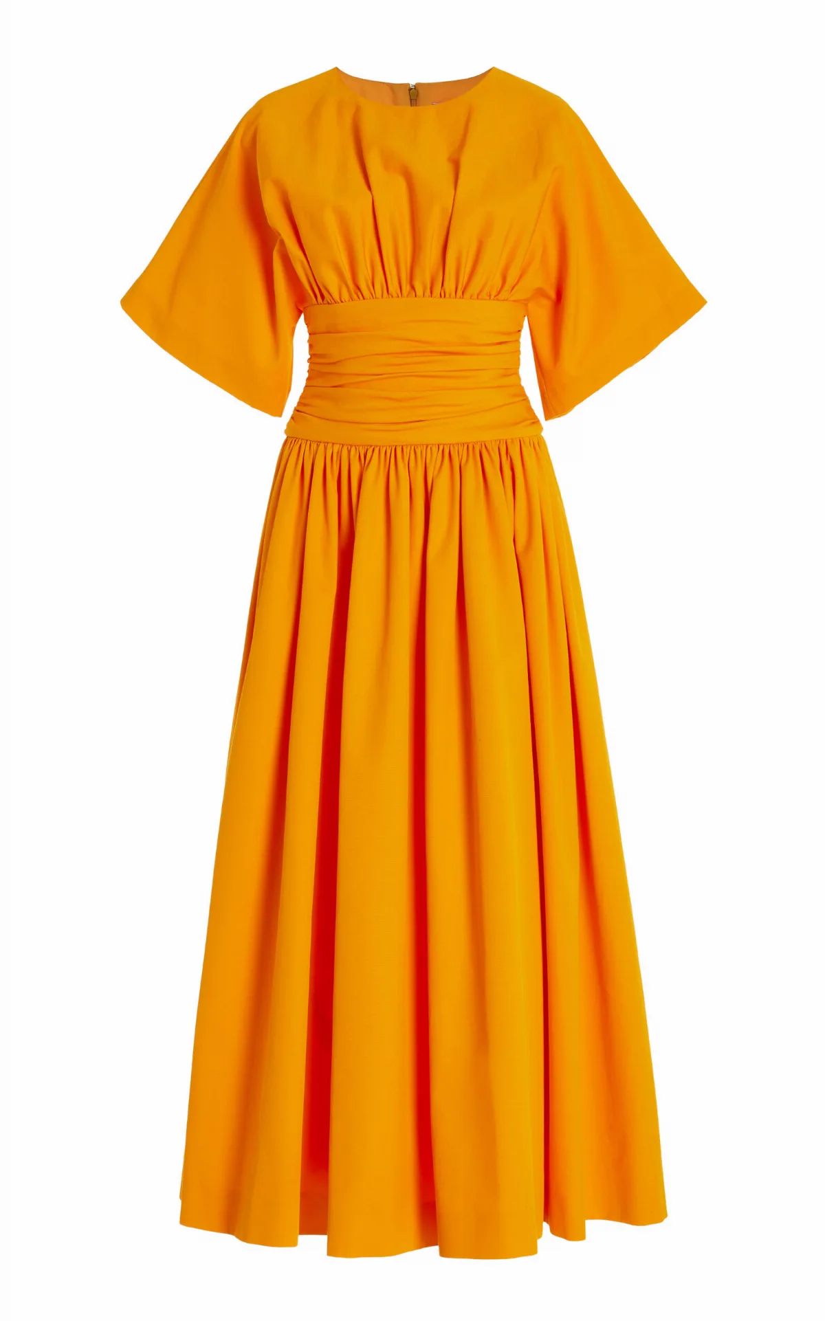 Ruched Cotton Poplin Midi Dress