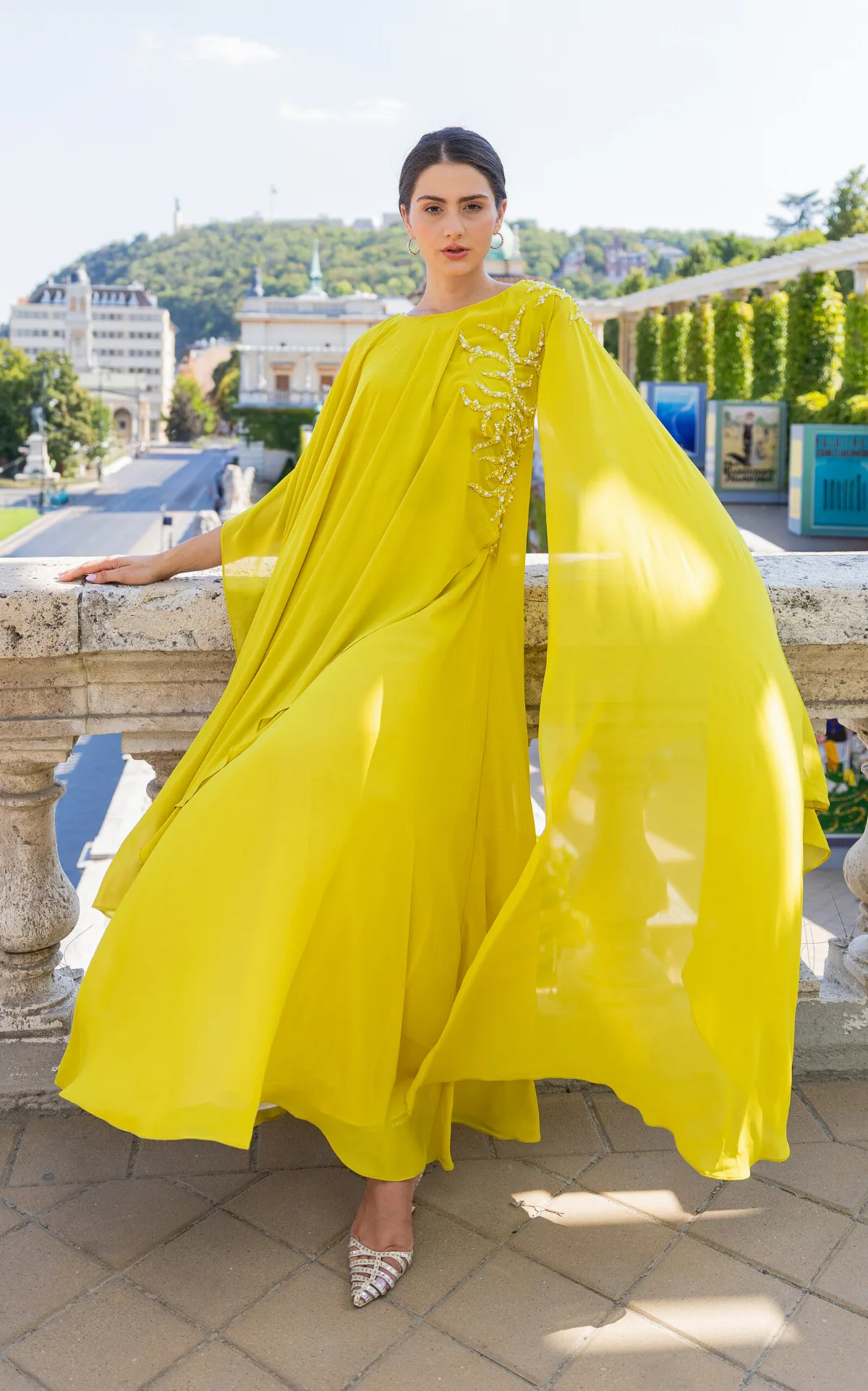 Mossglow Embellished Chiffon Caftan by La Plain