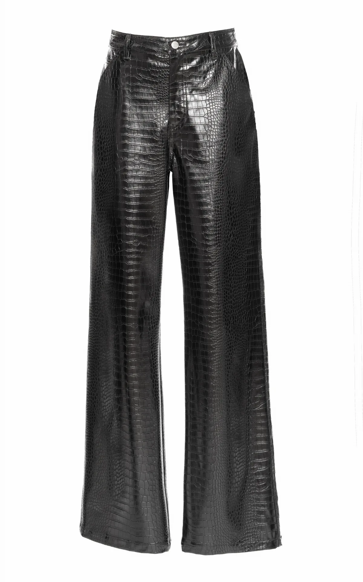 Croc-Embossed Faux Metallic Leather Wide-Leg Pants by DES_PHEMMES