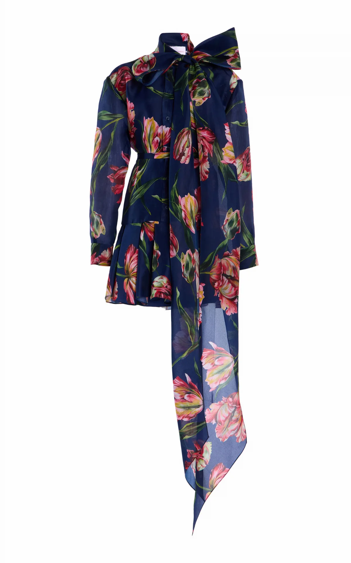 Tie-Neck Silk Mini Shirt Dress by Carolina Herrera
