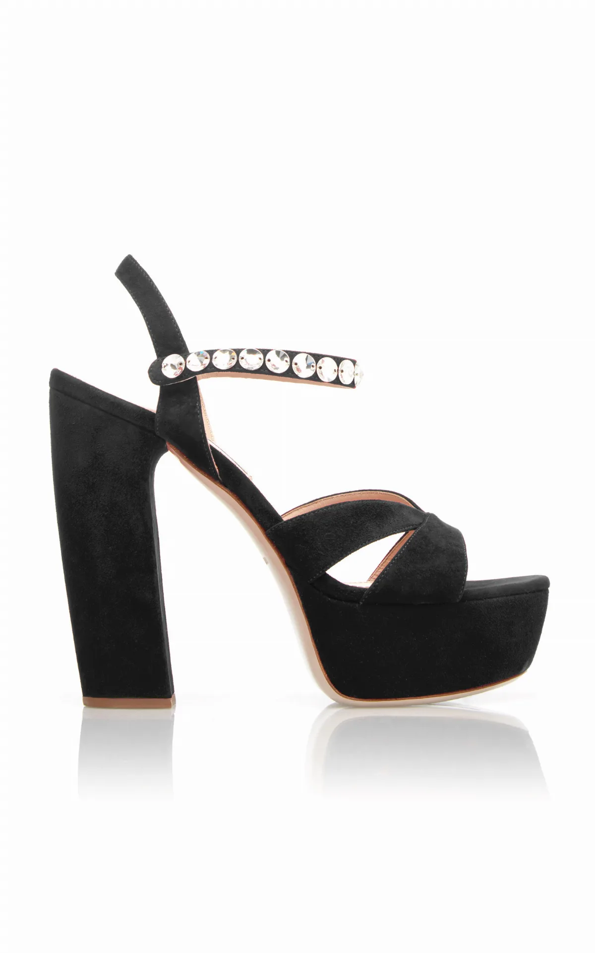 Jeweled Strap Suede Platform Sandal by Miu Miu