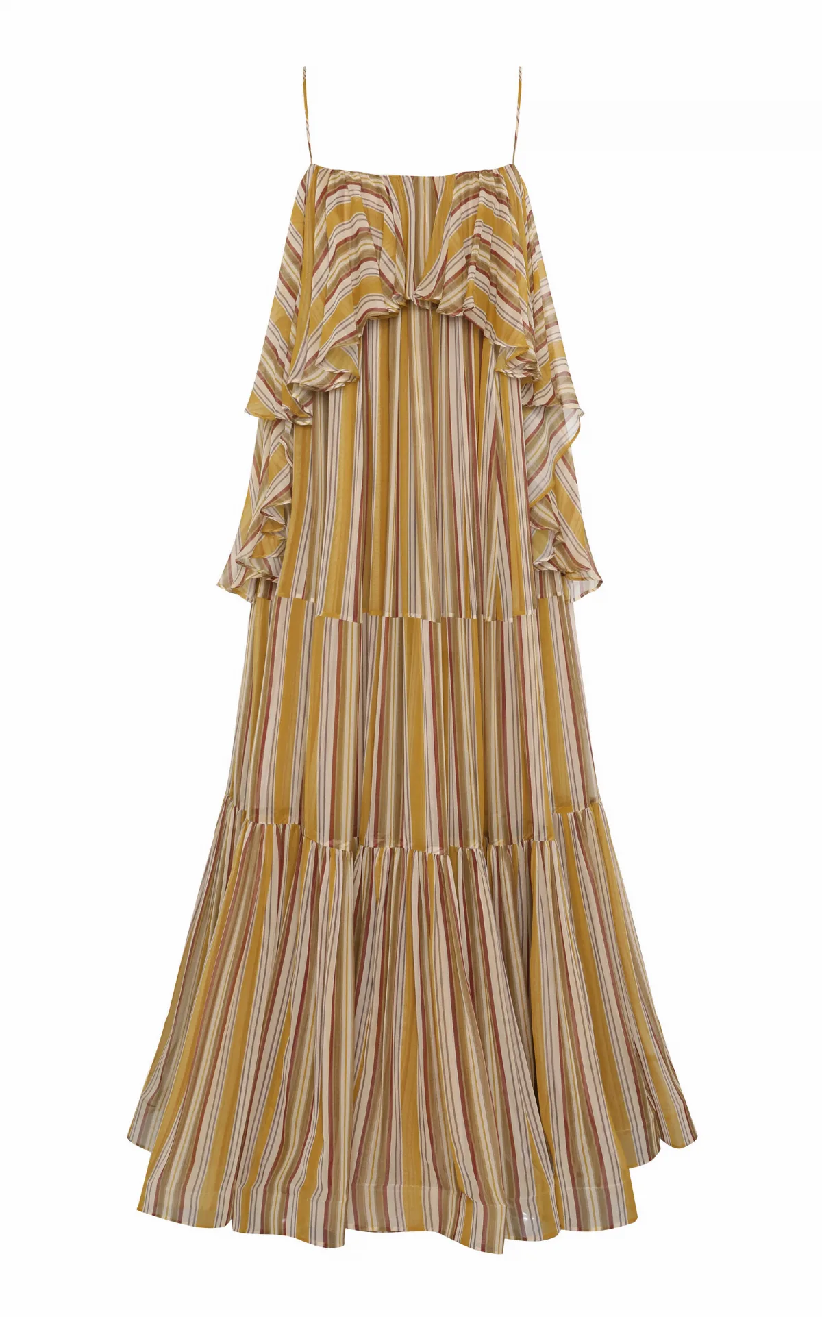Rebellion Bohemian Ruffled Striped Chiffon Maxi Dress by Zimmermann