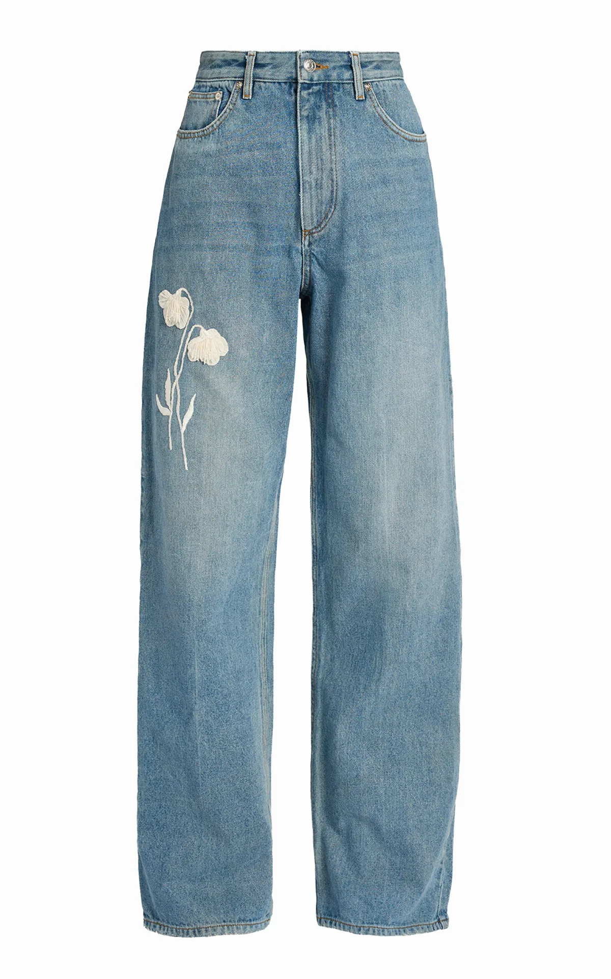 Embroidered Rigid High-Rise Straight-Leg Jeans by Erdem