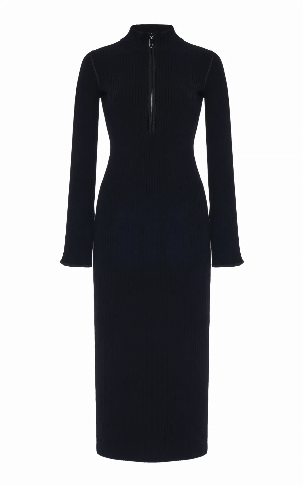 Half-Zip Knit Crepe Midi Dress
