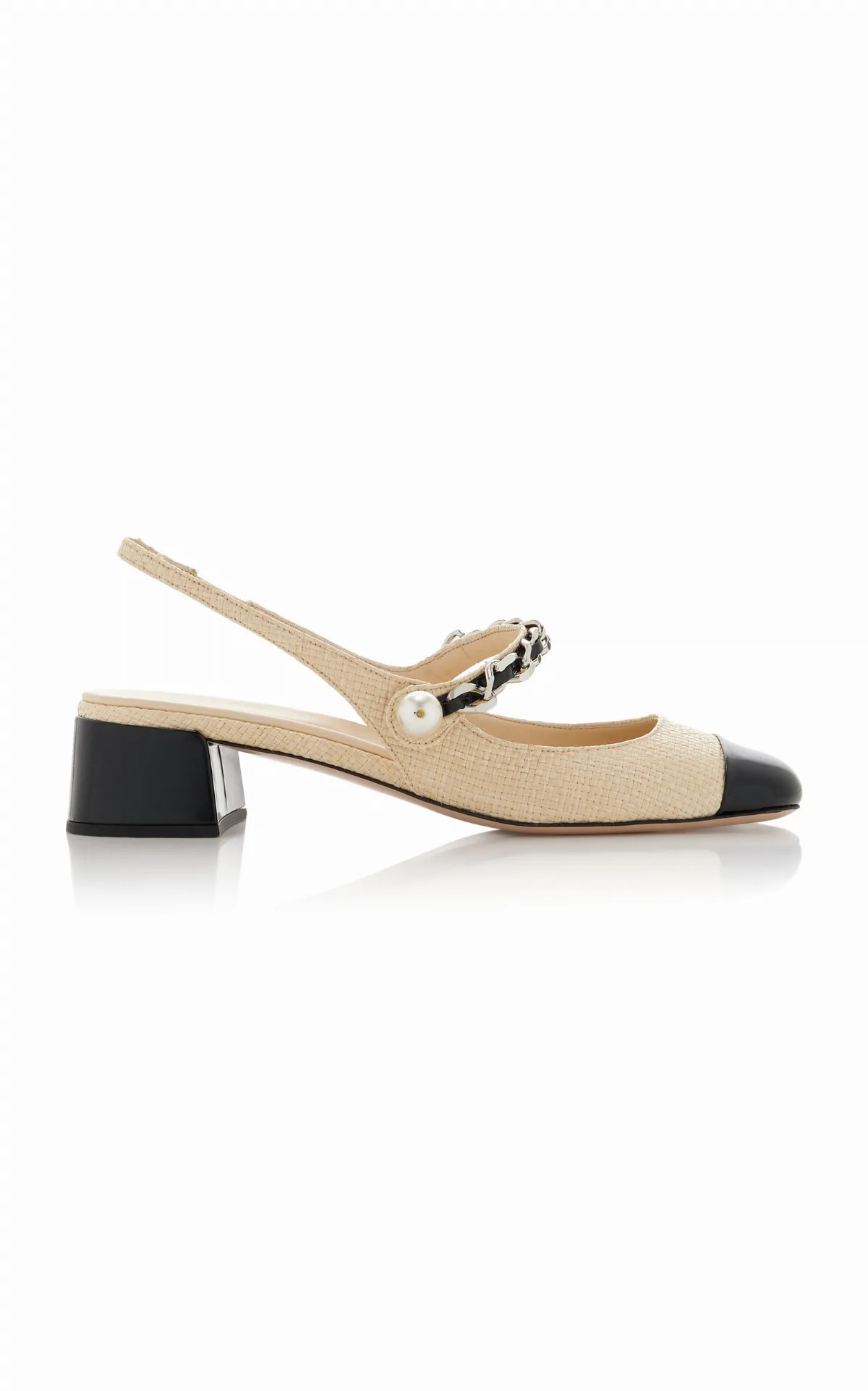 Leather-Trimmed Raffia Slingback Mary Janes by Miu Miu