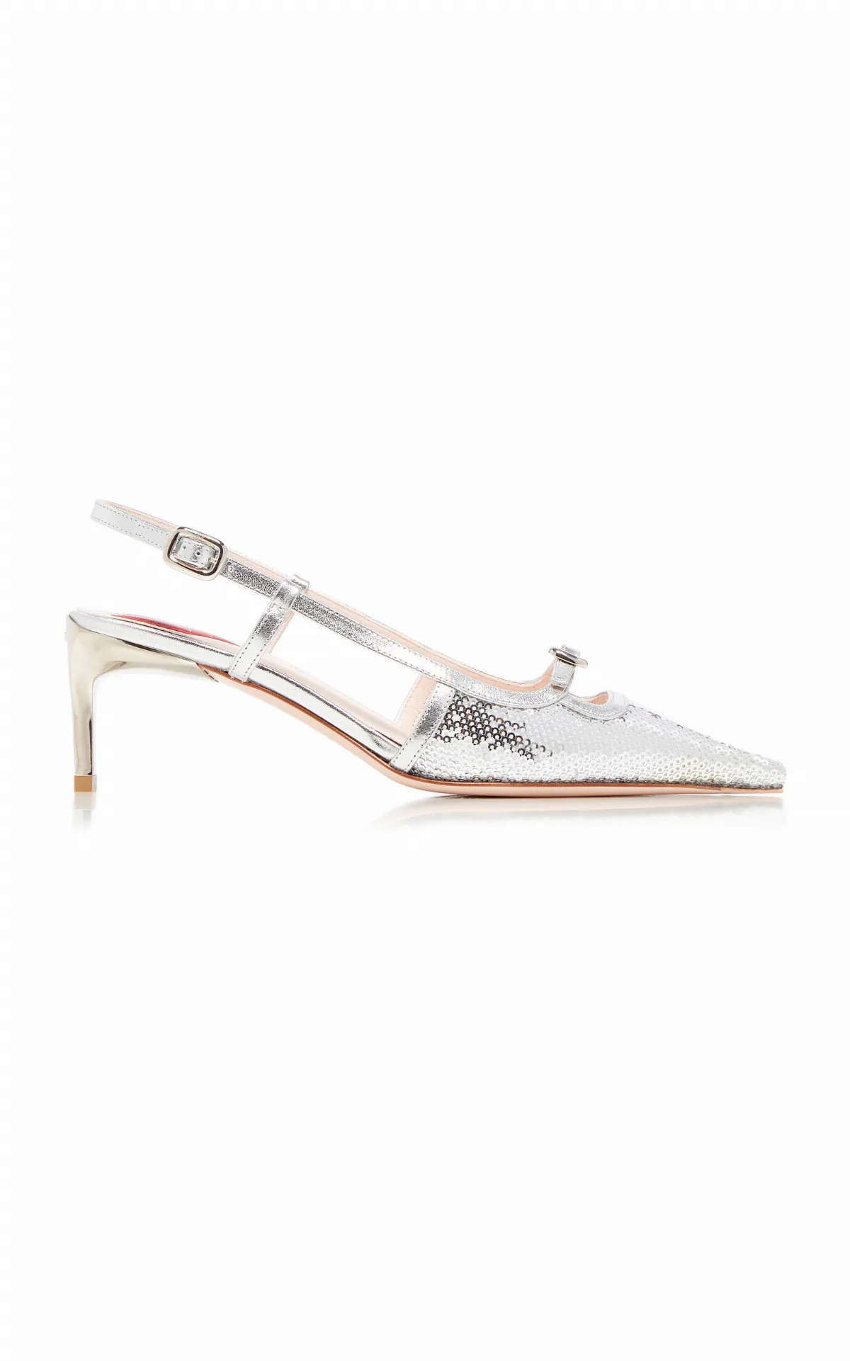 Sequined Mini-Buckle Slingback Pumps by Roger Vivier