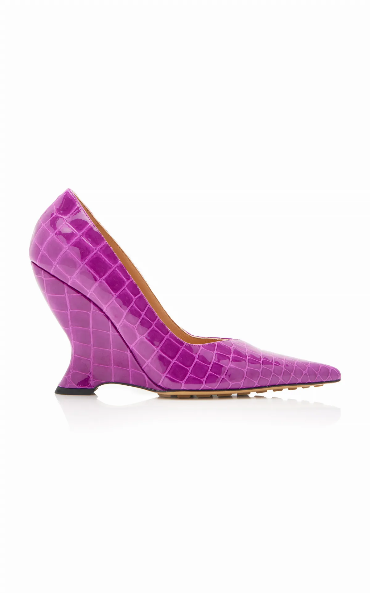 Croc-Embossed Leather Wedge Pumps by Bottega Veneta