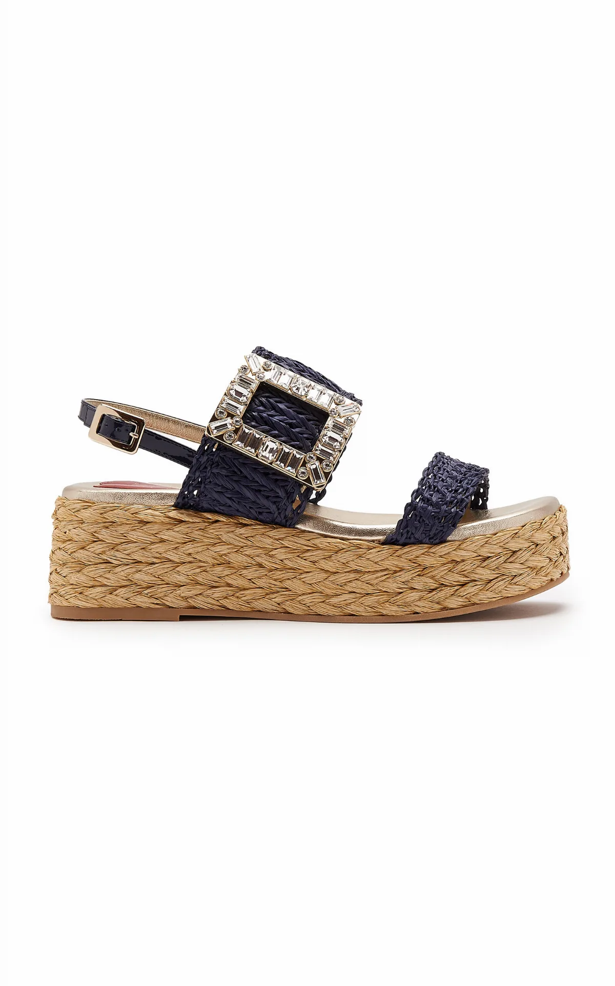 Summer Strass-Embellished Buckle Raffia Platform Sandals by Roger Vivier