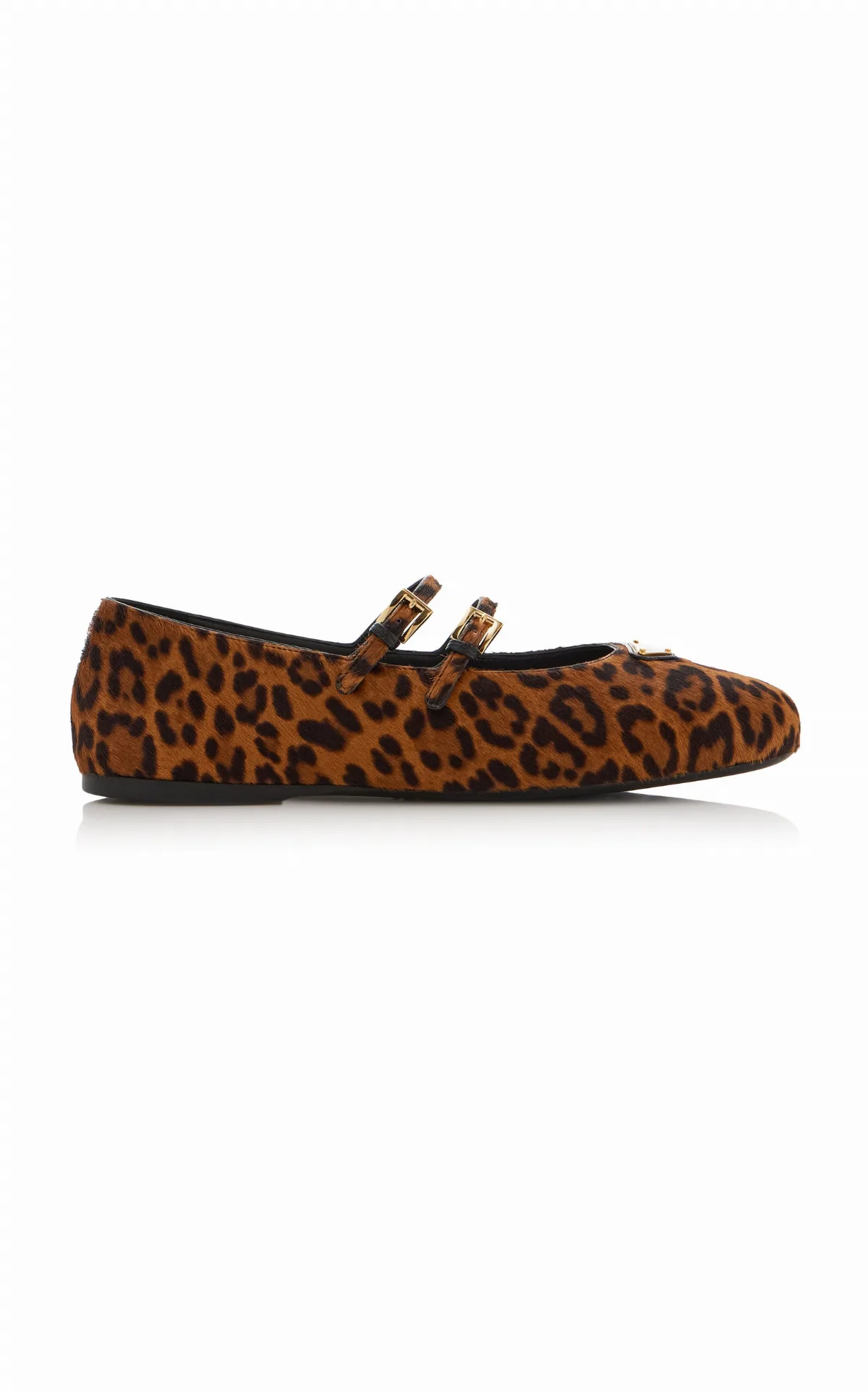 Leopard-Print Pony Hair Mary Jane Ballet Flats by Prada