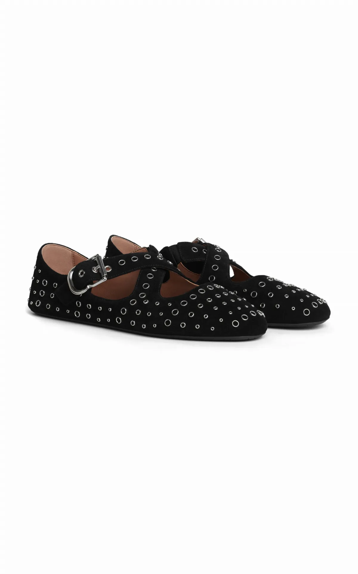 Eyelet-Embellished Suede Ballet Flats
