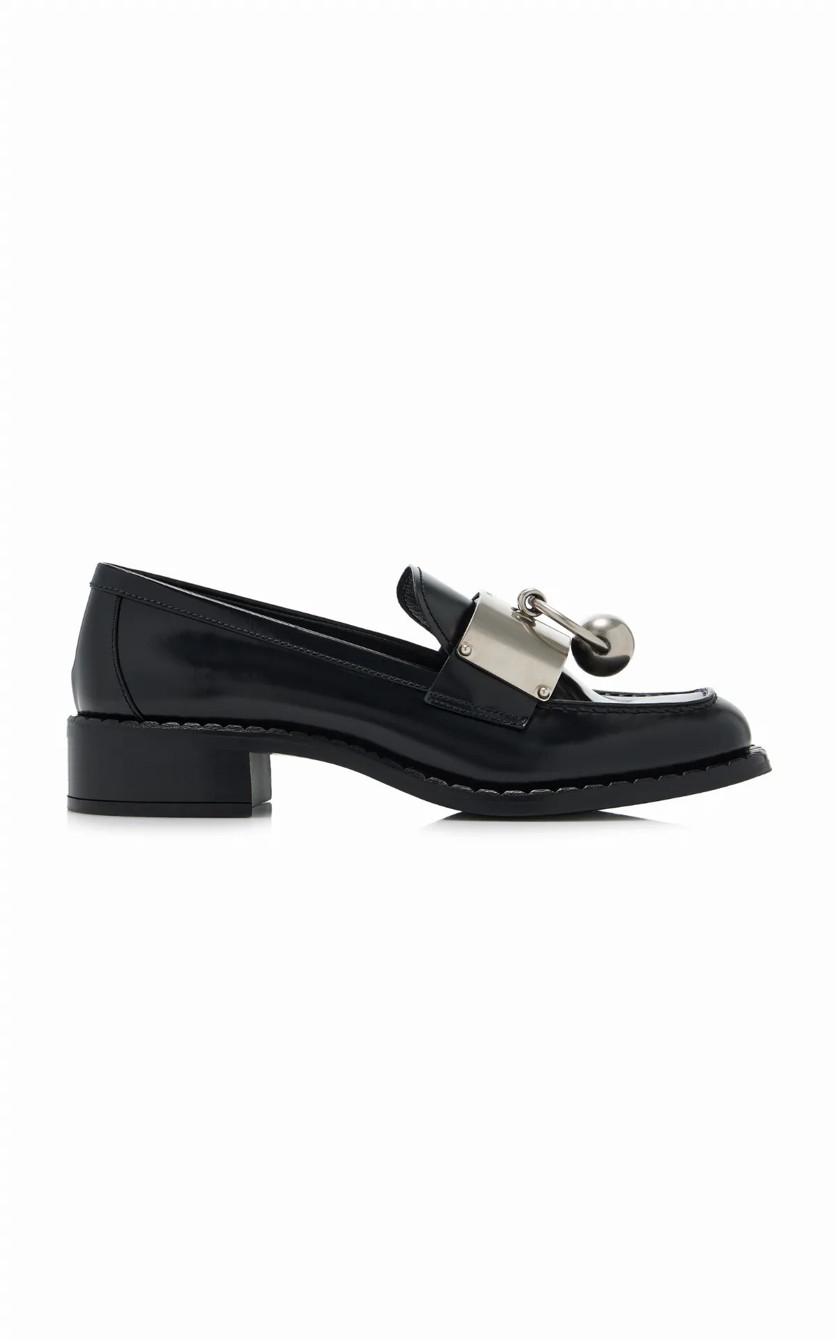 Metal-Detailed Leather Loafers by Prada