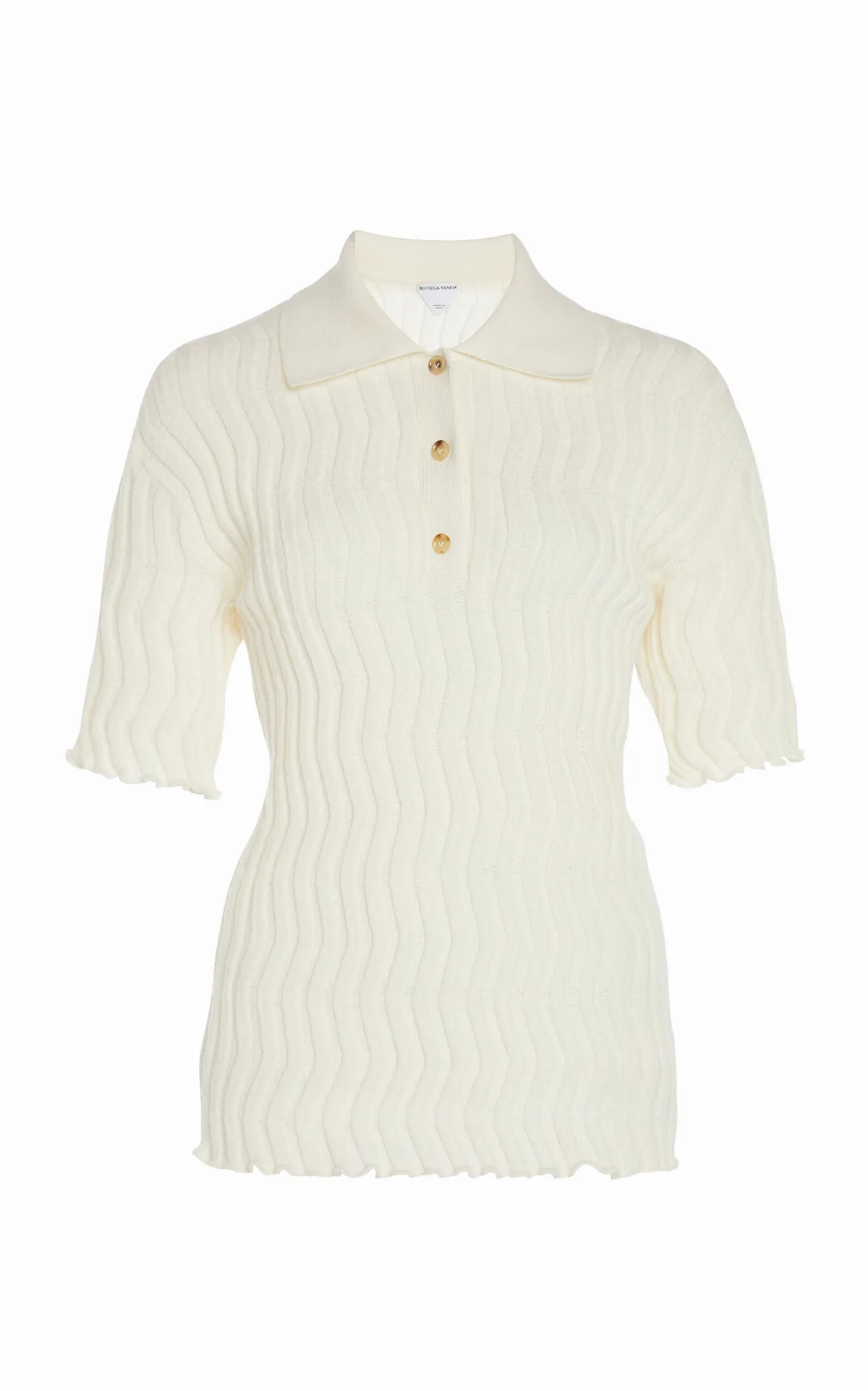 Ribbed-Knit Wool Polo Top by Bottega Veneta