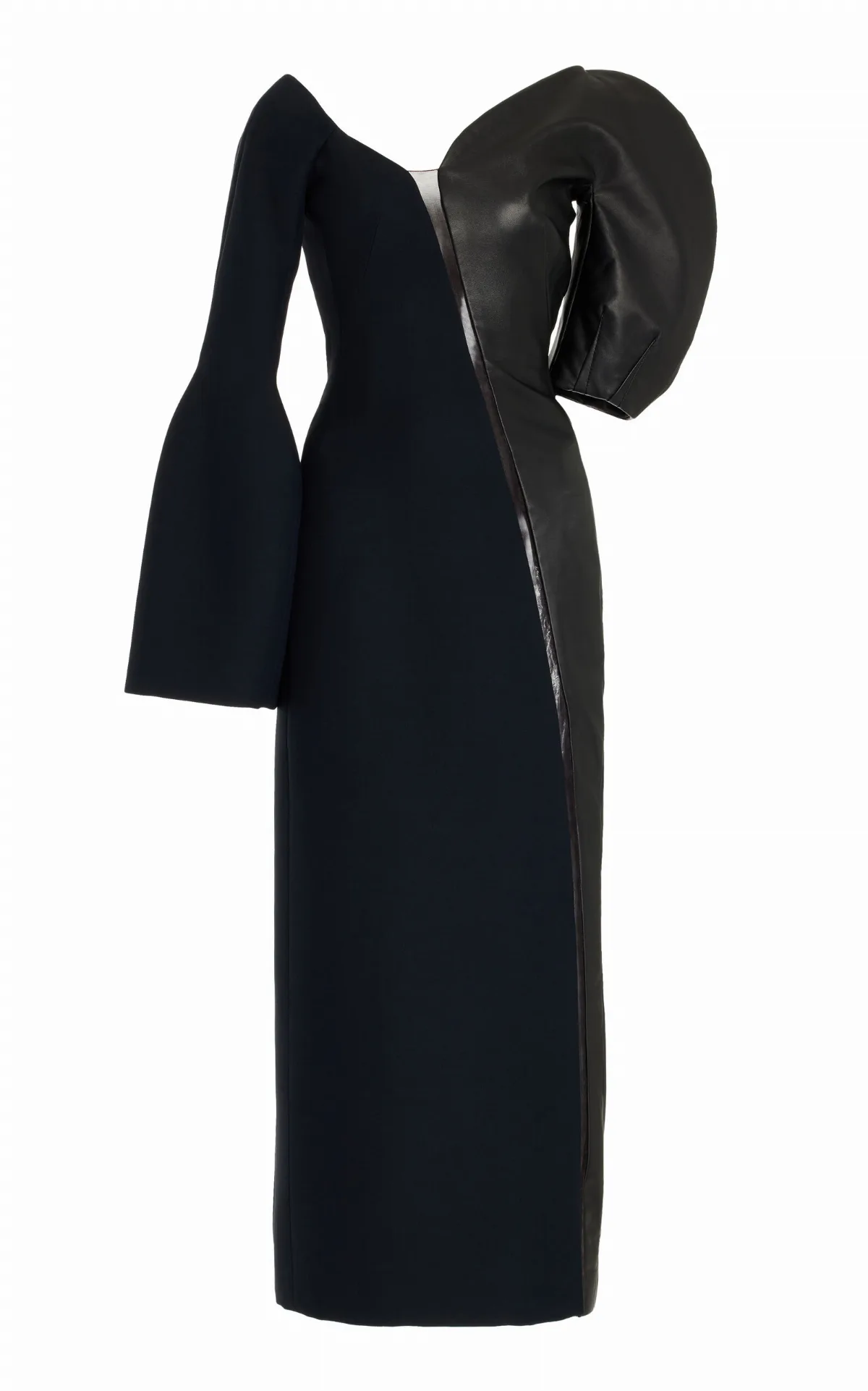 Merlin Asymmetric Leather Wool-Silk Combo Midi Dress by Gabriela Hearst