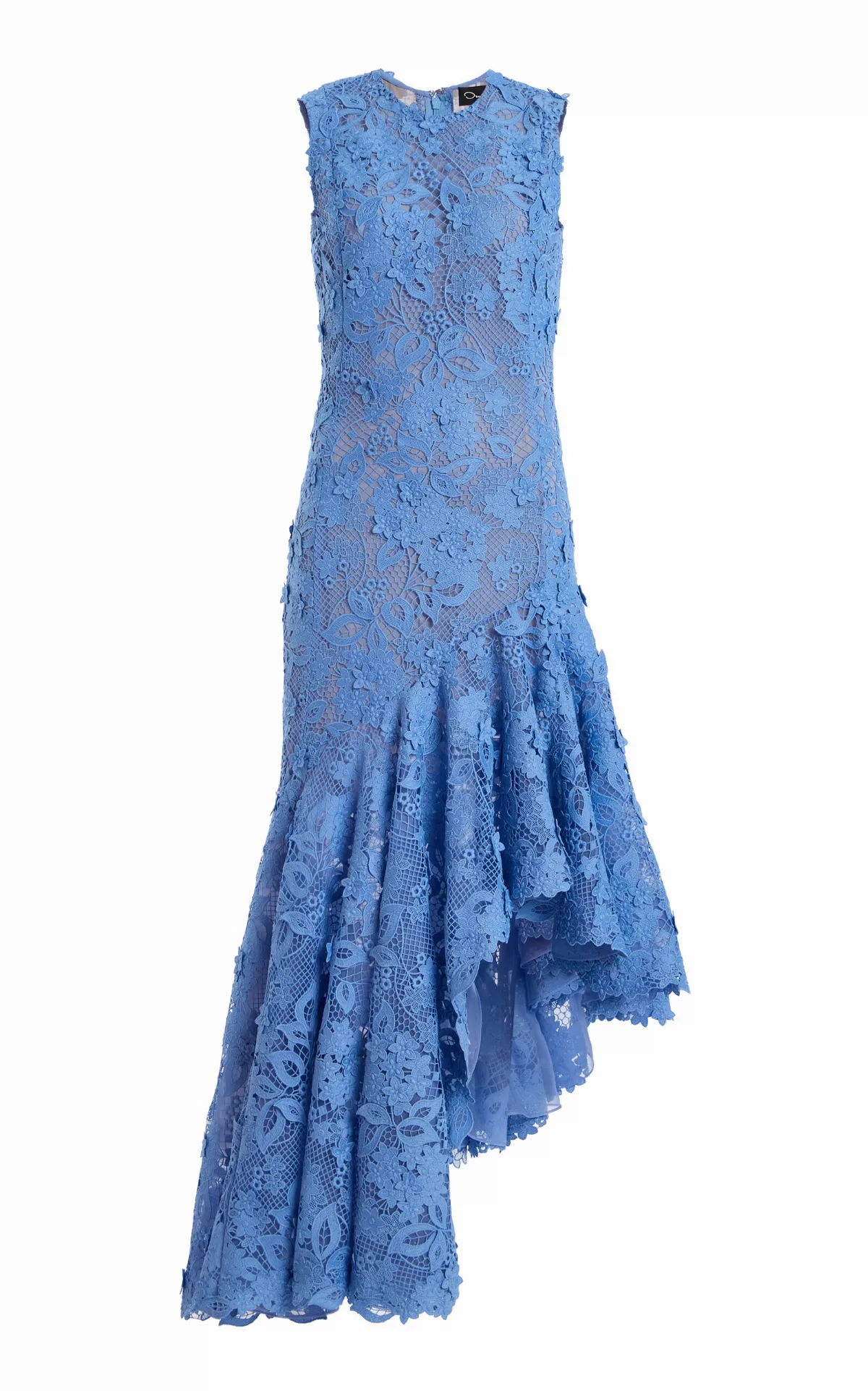 Porcelain Flowers Asymmetric Guipure Midi Dress by Oscar de la Renta