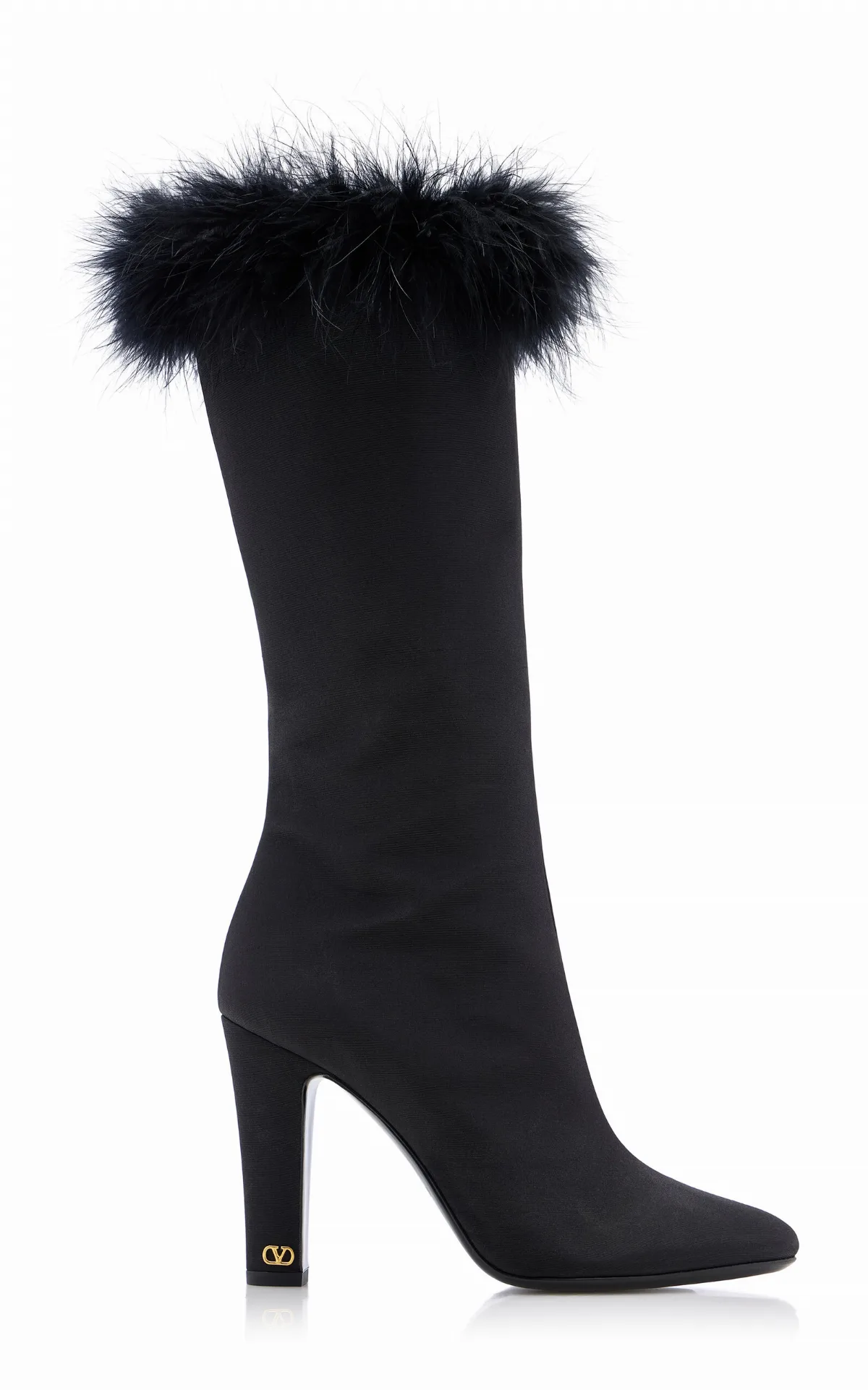 Hotty Feather-Trimmed Heeled Boots by Valentino Garavani