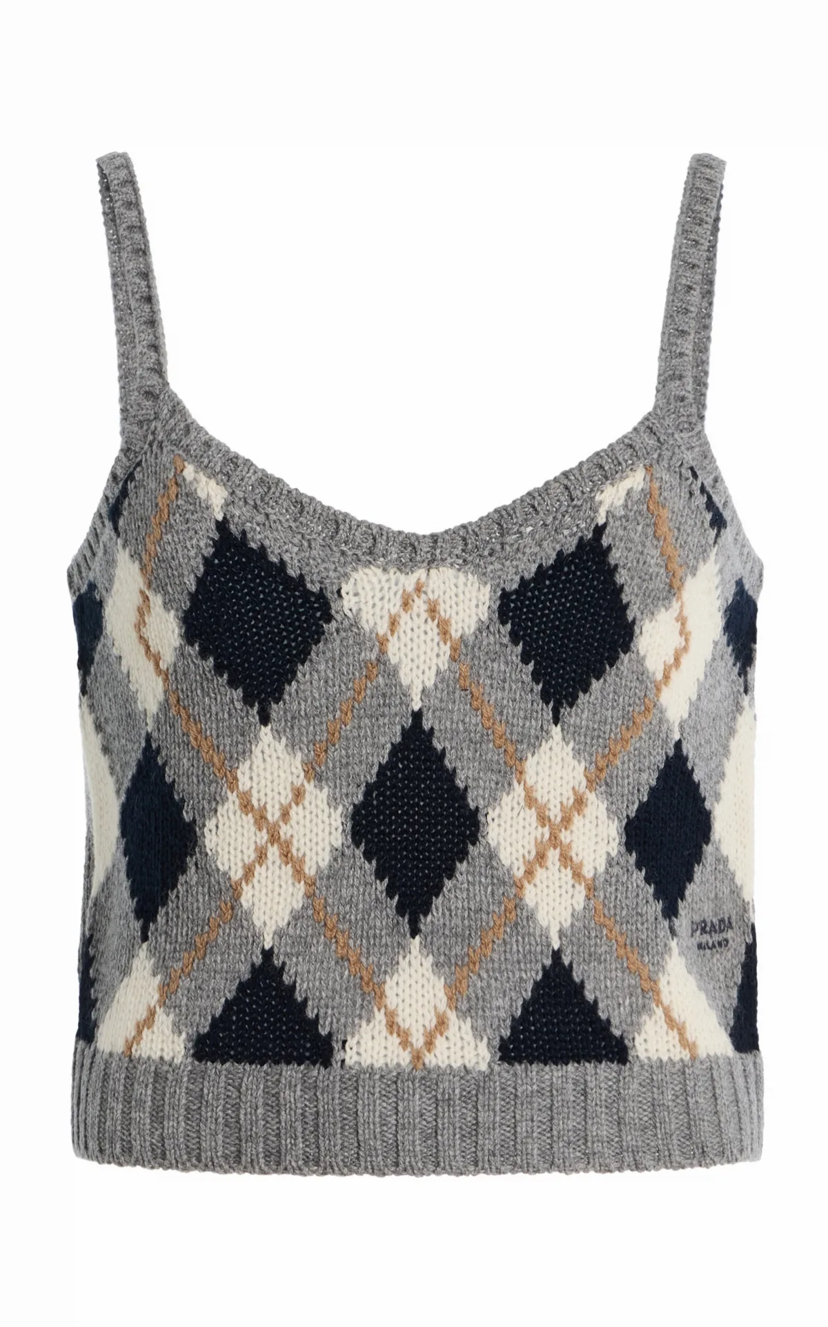 Cropped Argyle Knit Wool Tank Top by Prada