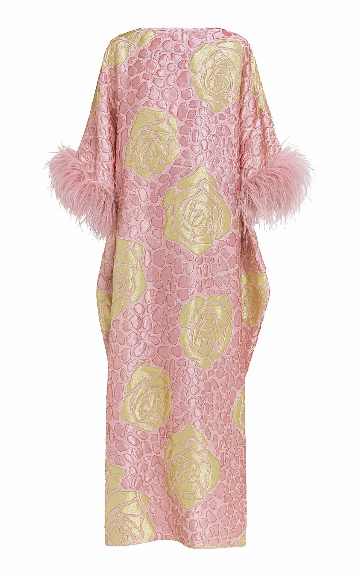 Feather-Trimmed Floral-Print Maxi Caftan by Dima Ayad