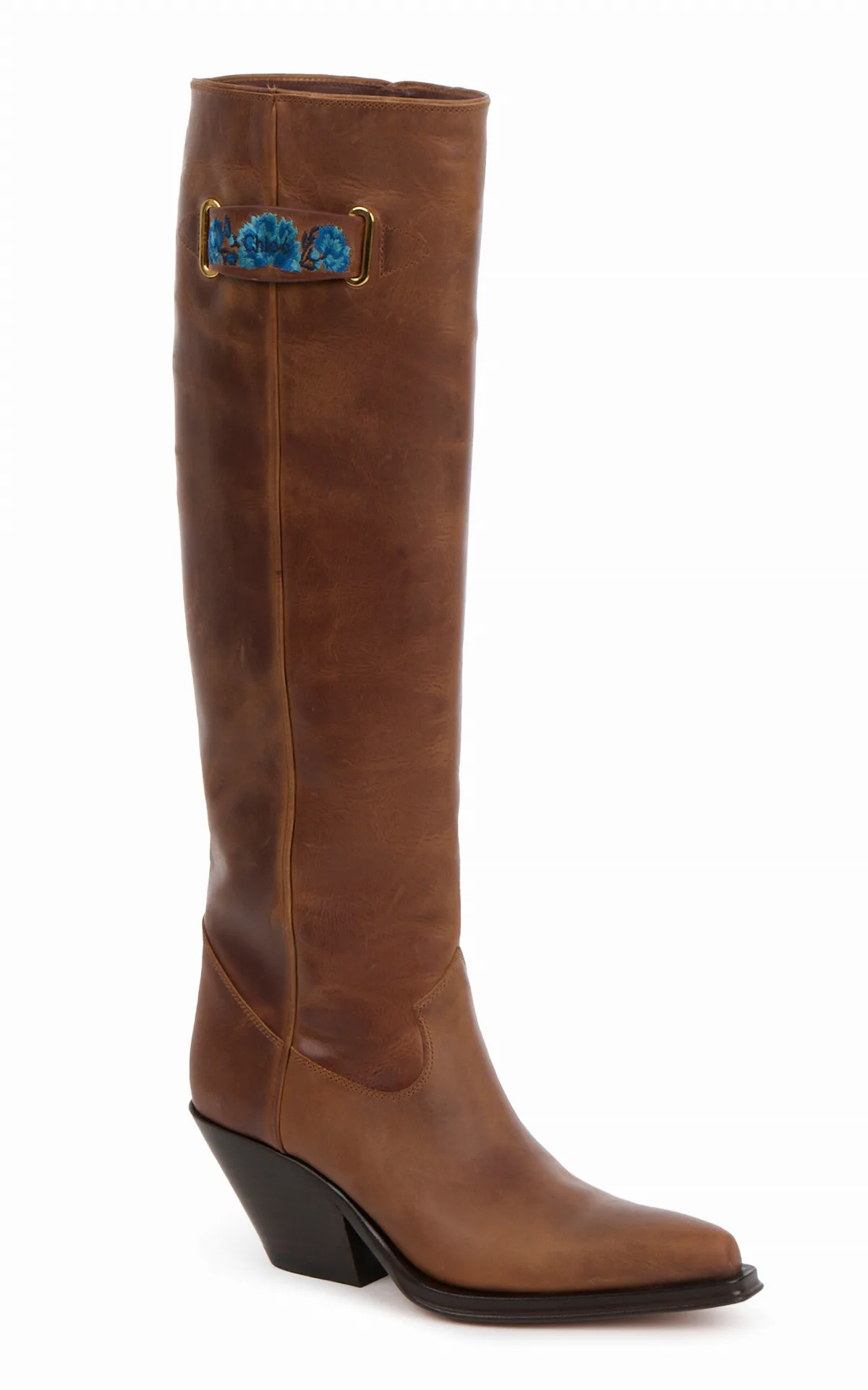Floral-Embellished Leather Boots by Chloé
