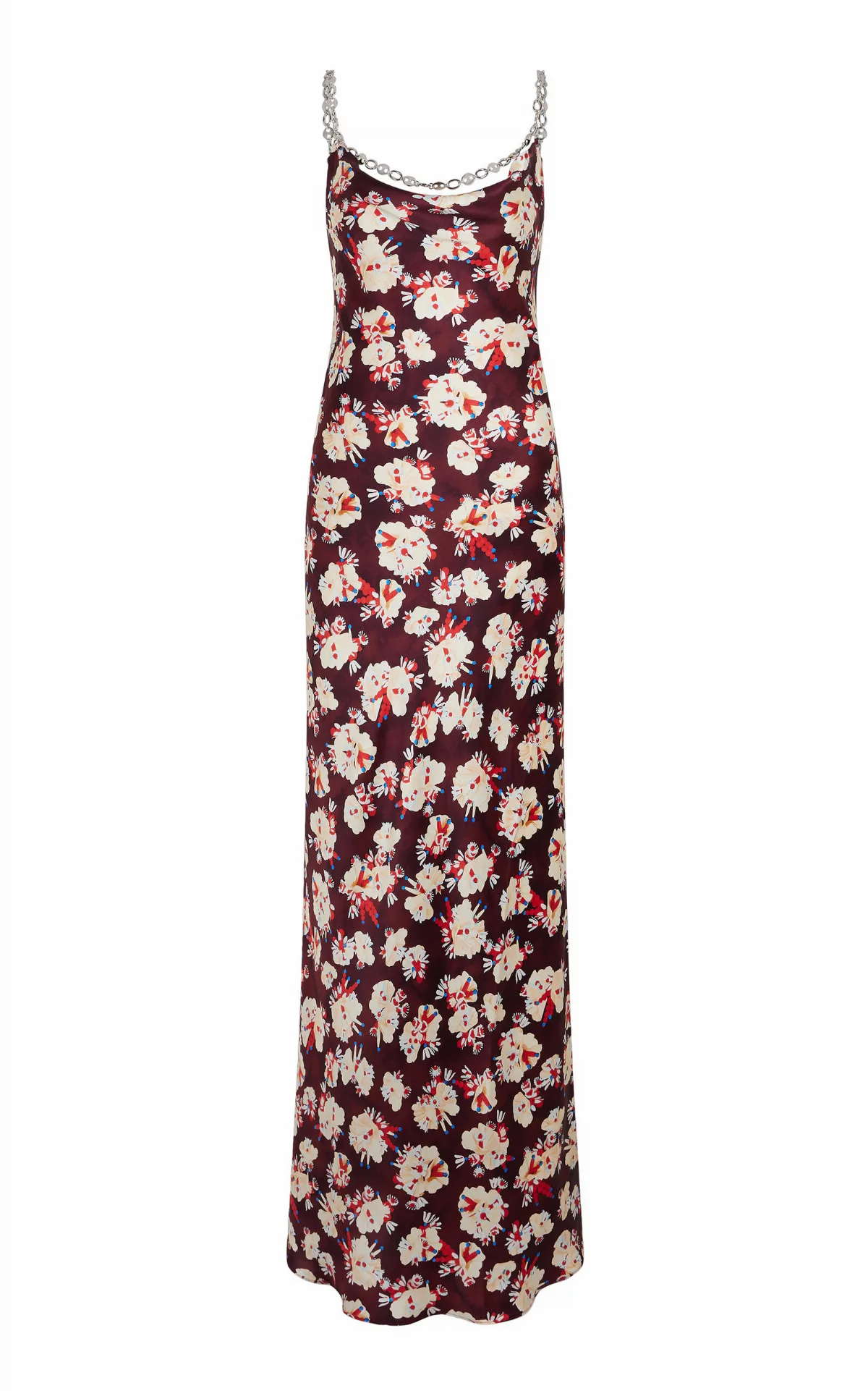 Chain-Detailed Satin Maxi Dress
