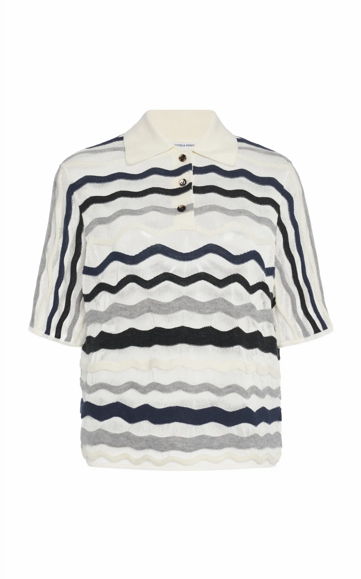Wavy-Knit Cotton-Blend Polo Top by Bottega Veneta
