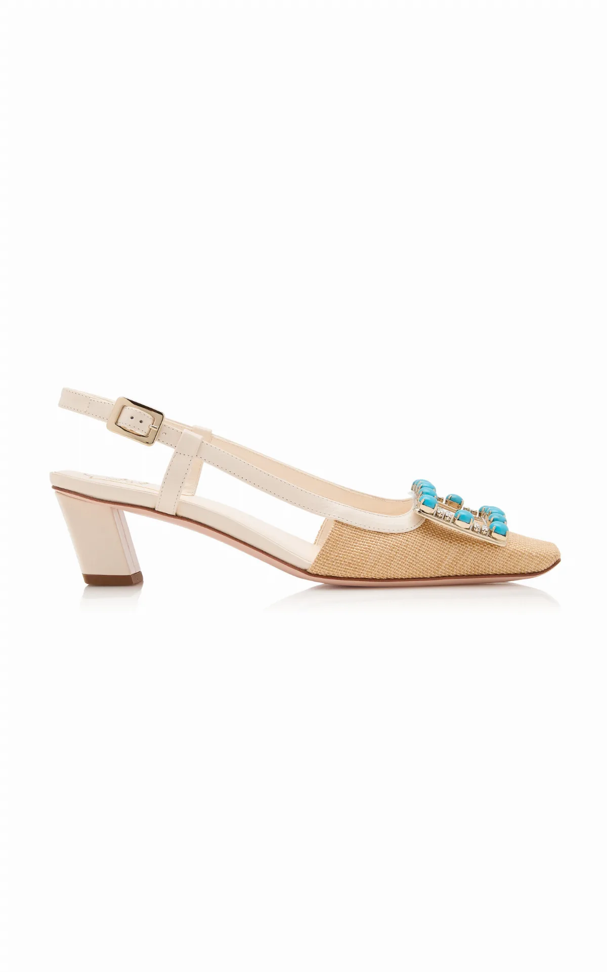 Belle Vivier Stoned Raffia Slingback Pumps