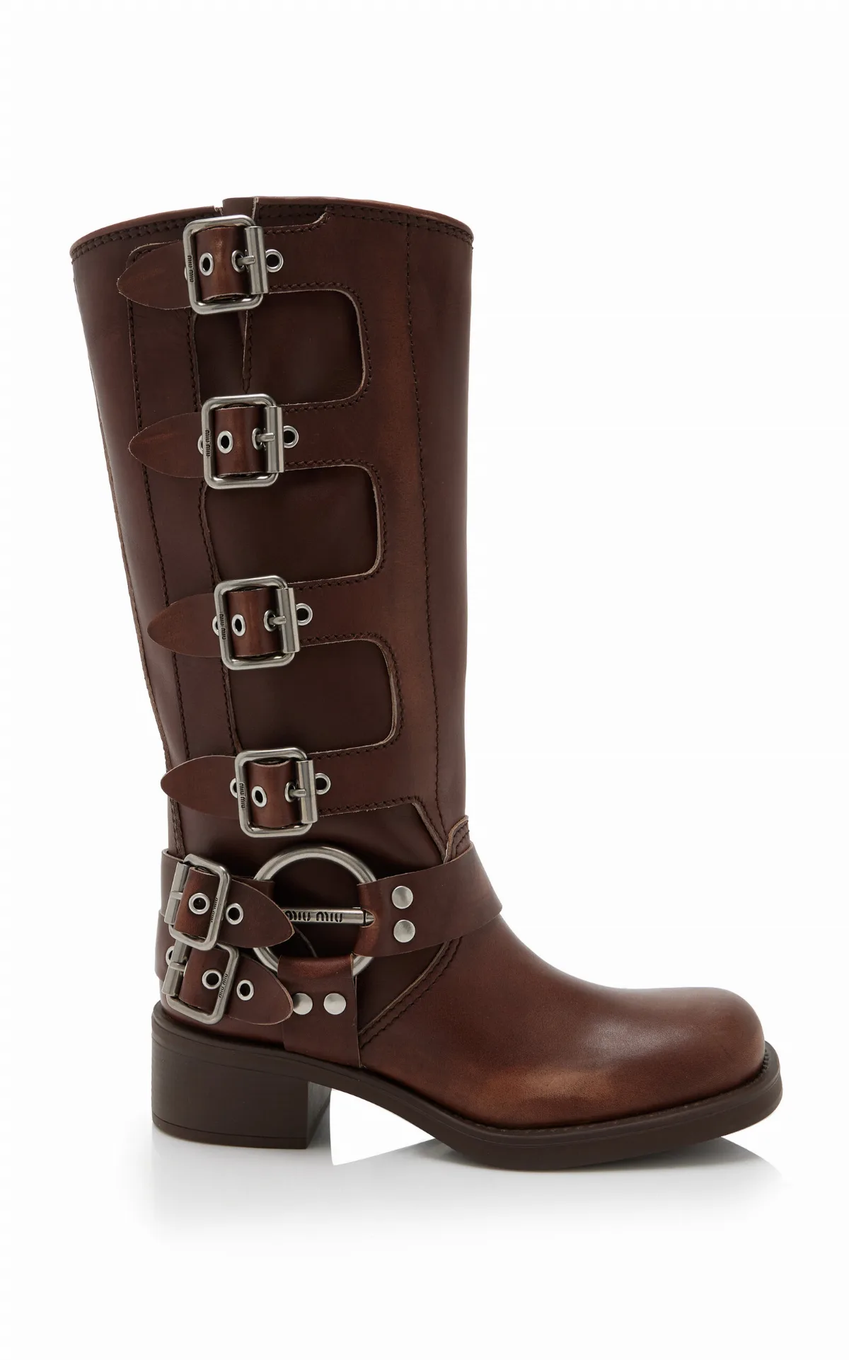 Stivali Buckle-Detailed Leather Knee Boots by Miu Miu