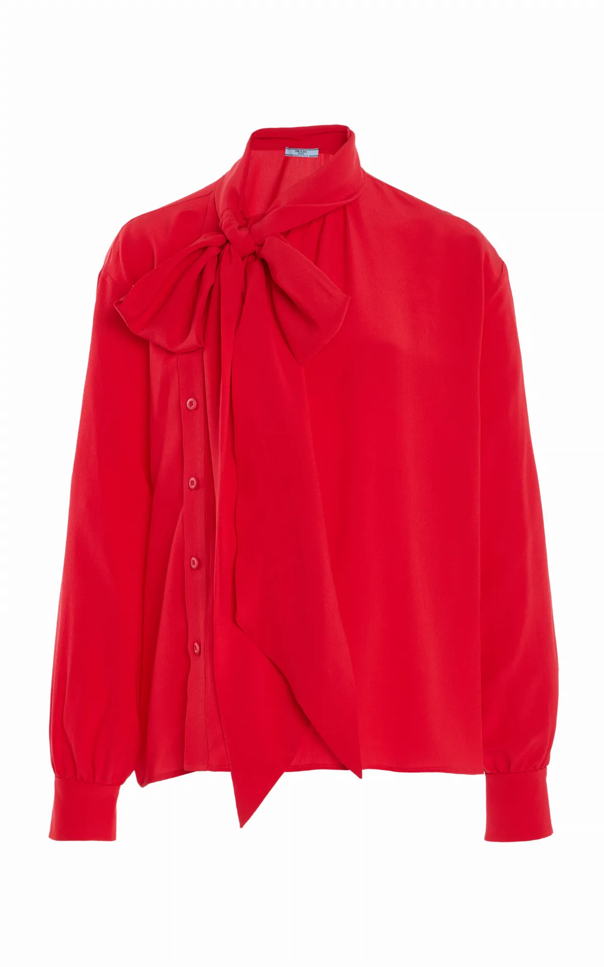 Tie-Neck Marocain-Silk Shirt by Prada