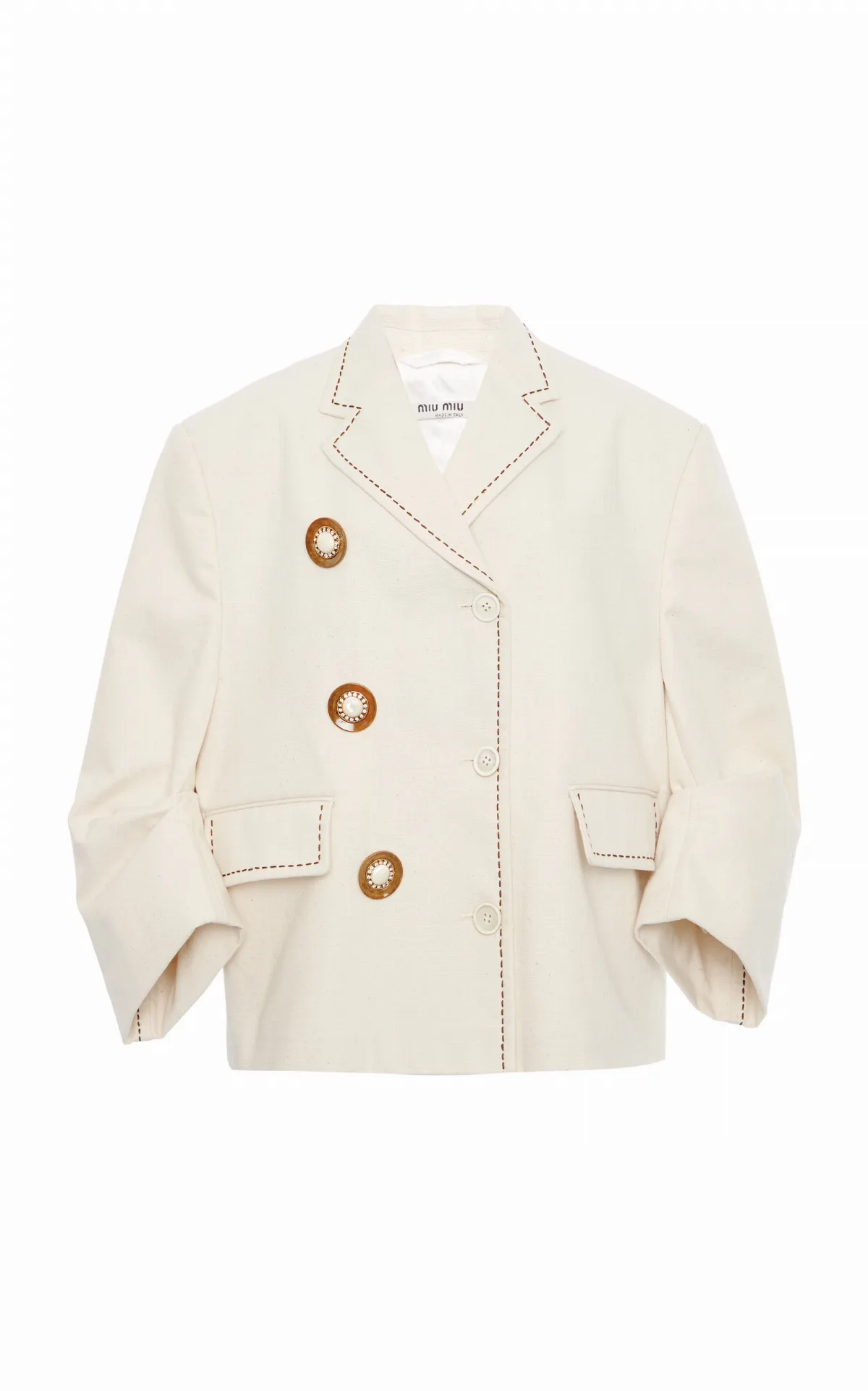 Embroidered Puffed-Sleeve Cady Jacket by Miu Miu