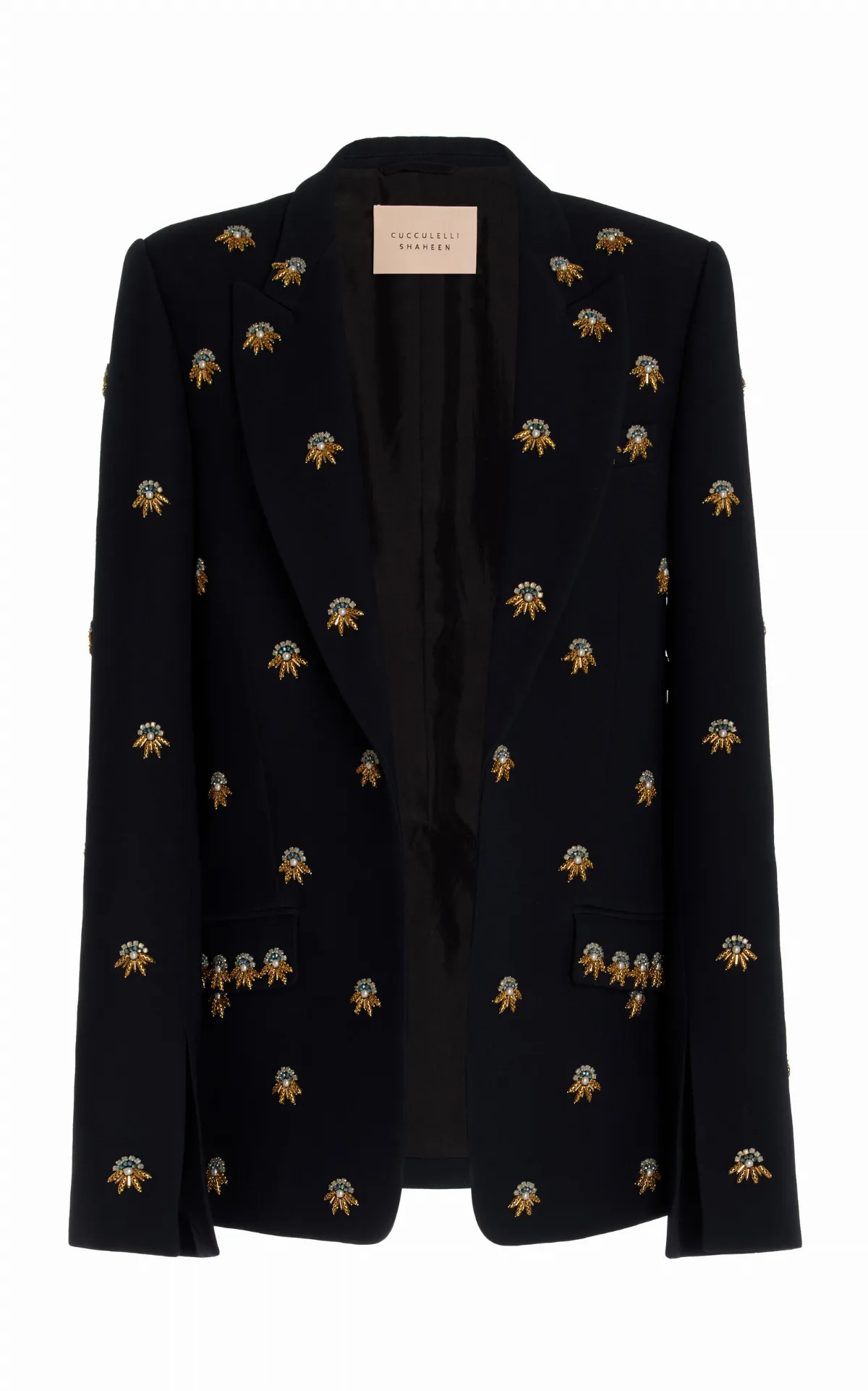 Medallion-Embellished Wool-Silk Blazer by Cucculelli Shaheen