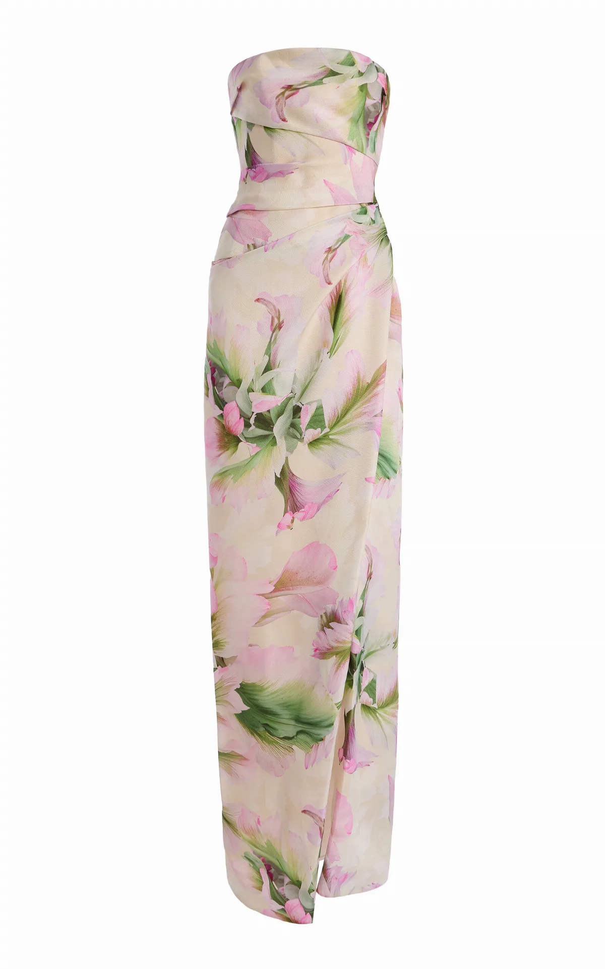 Floral-Print Ruched Silk Gown by Monique Lhuillier
