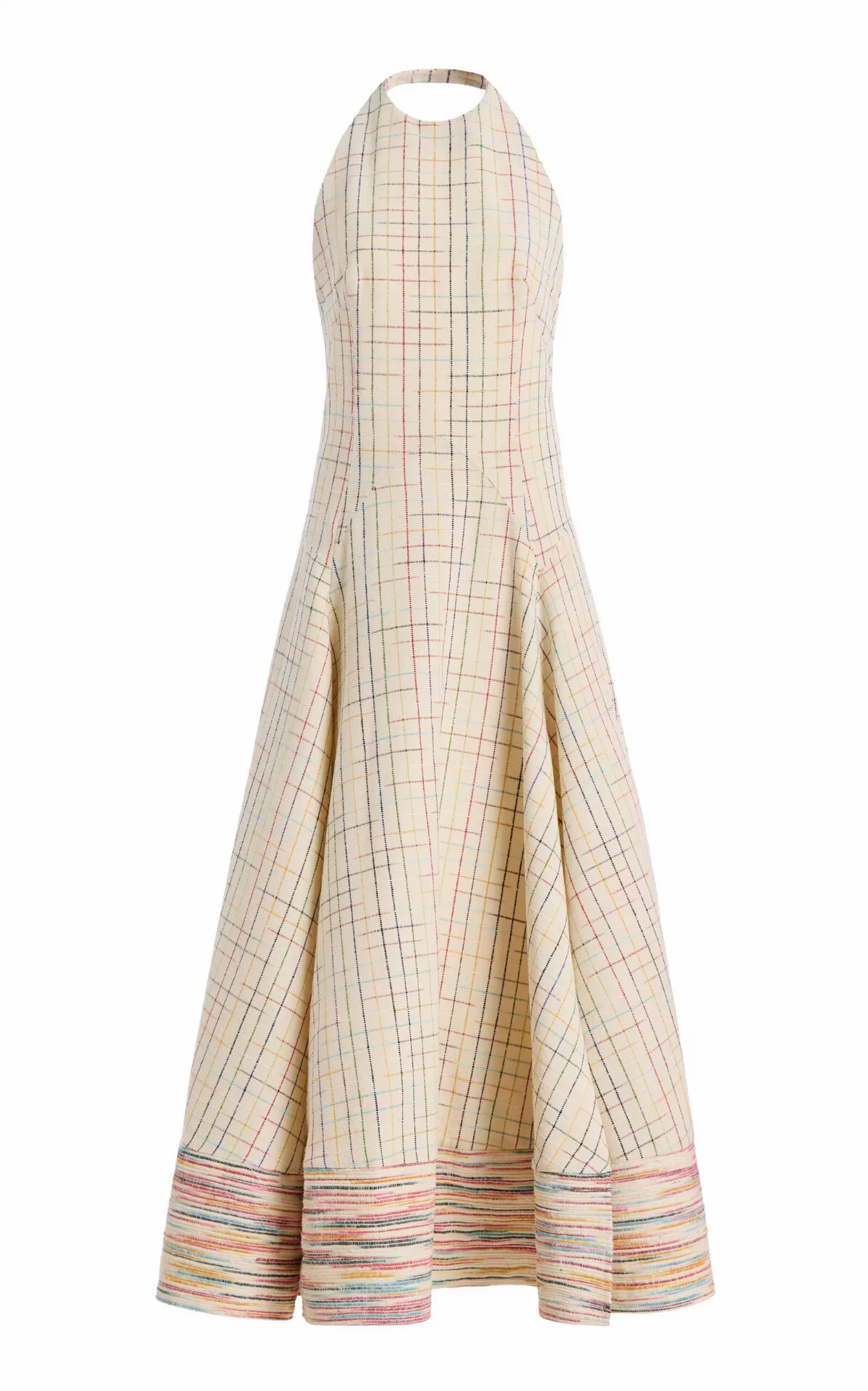 Full Sweep Checked Silk Maxi Halter Dress by Rosie Assoulin