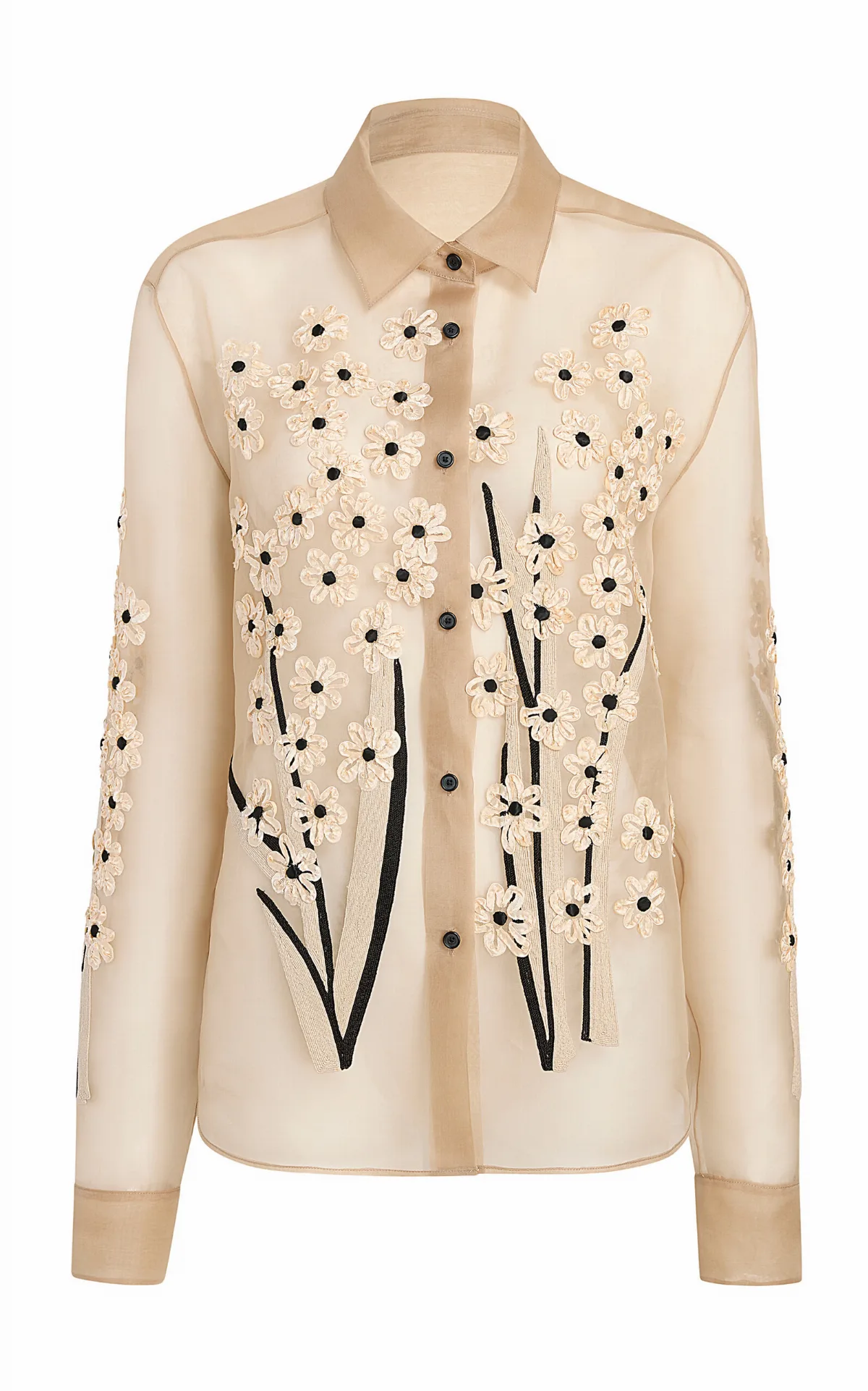 Argo Floral-Embroidered Silk Organza Shirt by Khaite