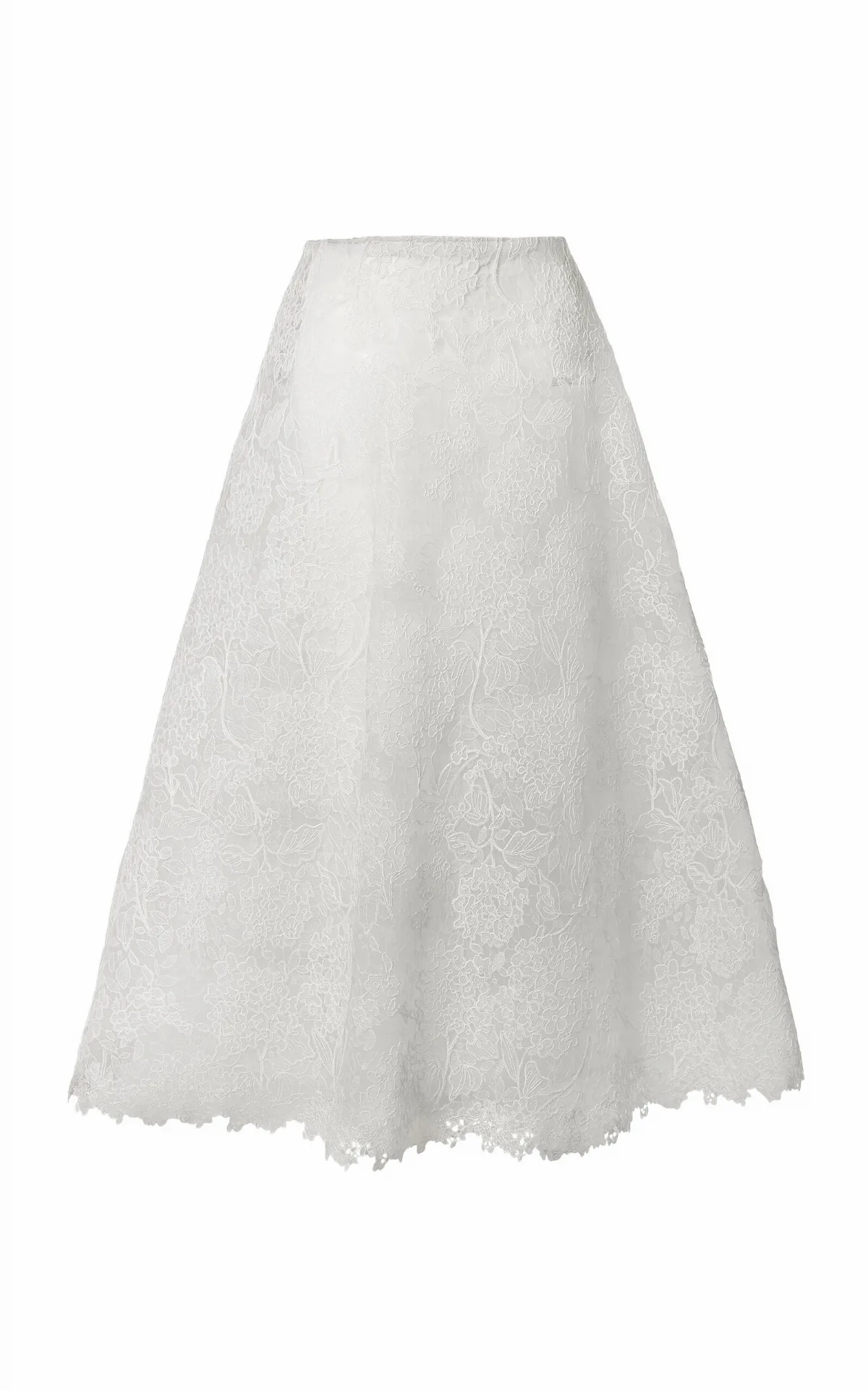 High-Rise Hydrangea Floral Lace Midi Skirt by Carolina Herrera
