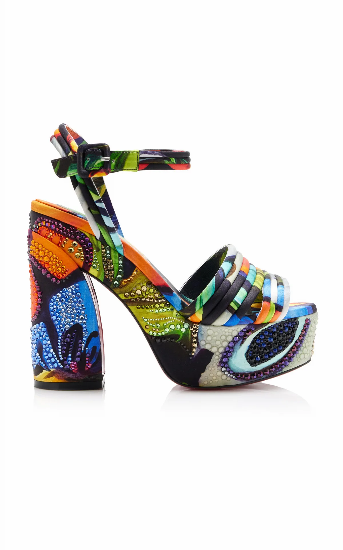 Riviera Jane Disco Crystal-Embellished Printed Satin Platform Sandals by Christian Louboutin