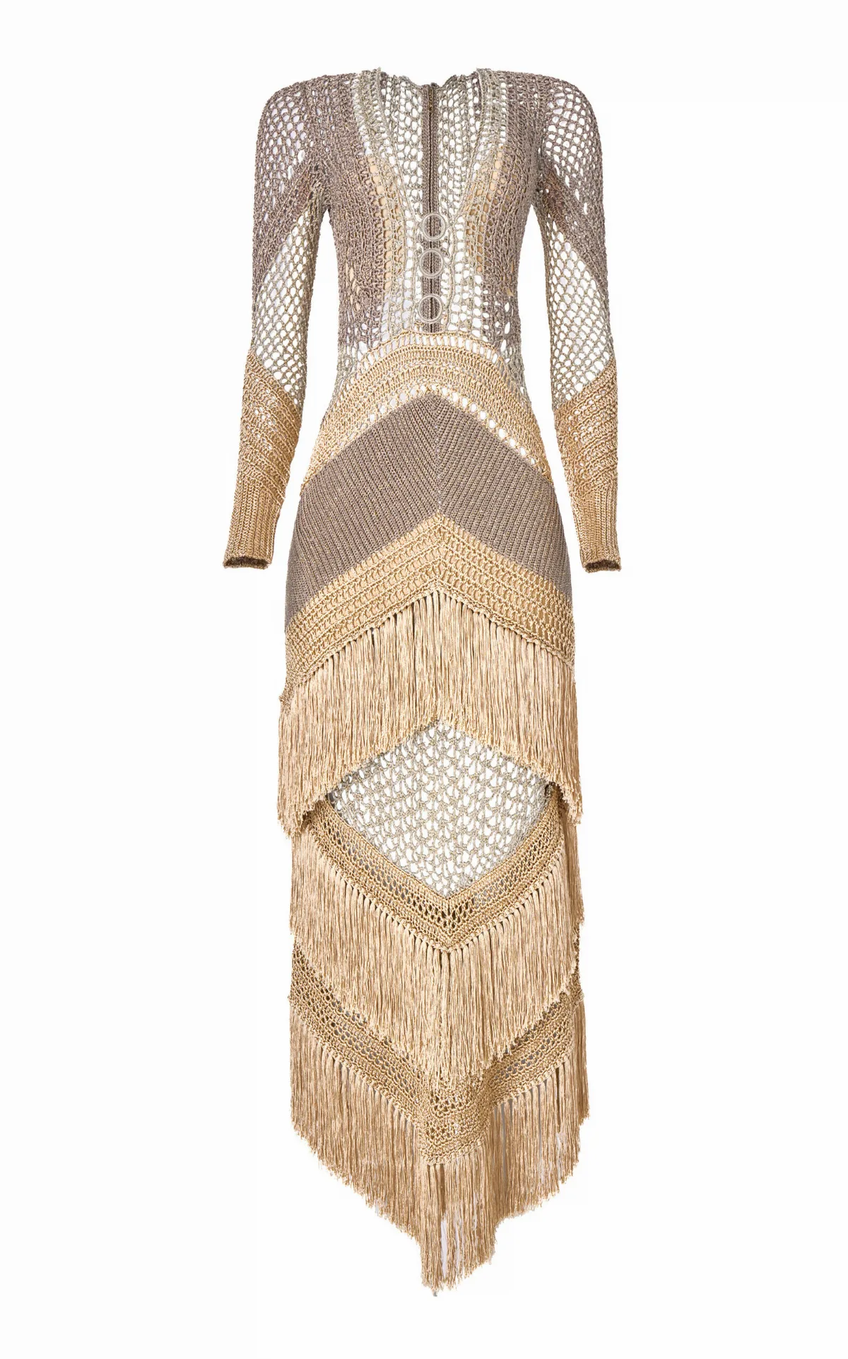 Clara Fringe Tiered Crocheted Maxi Dress by Andrea Almeida