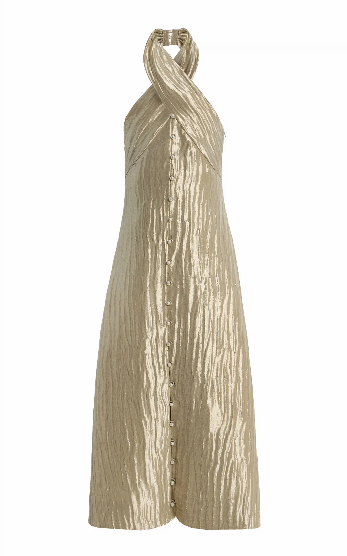 Twisted Lamé Maxi Halter Dress by Rosie Assoulin