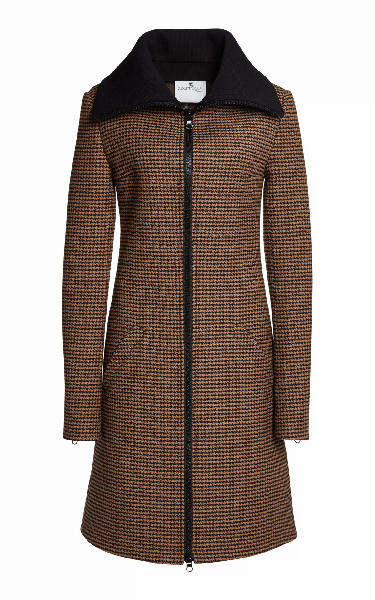High-Collar Houndstooth Tailored Coat by Courrèges