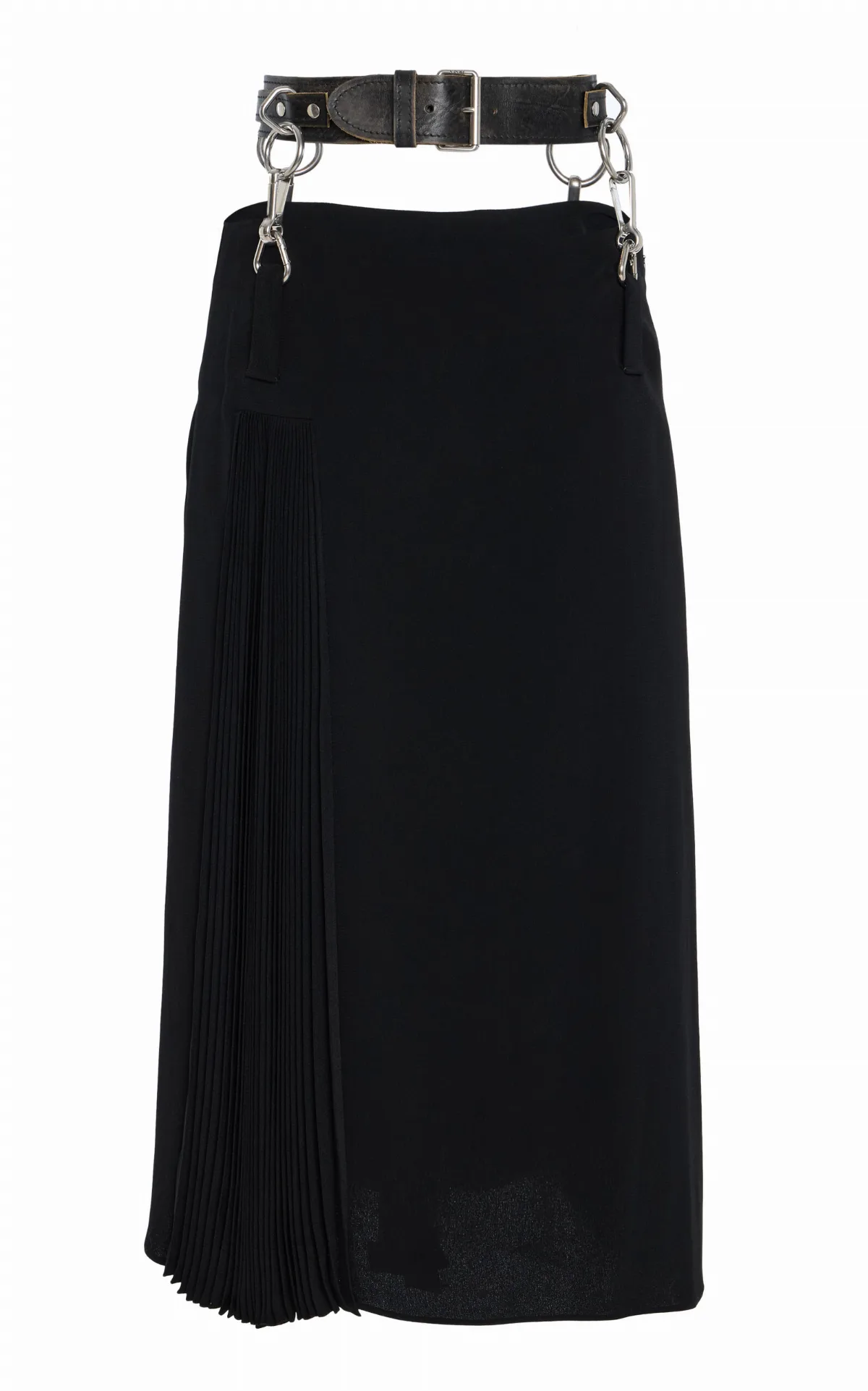 Belt-Detailed Pleated Crepe-Cady Midi Skirt by Prada