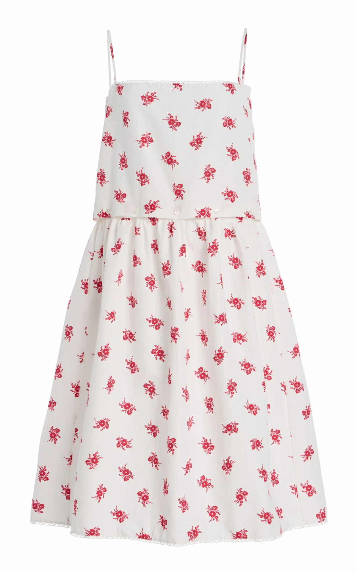 Button-Detailed Floral Cotton-Linen Midi Dress by Miu Miu