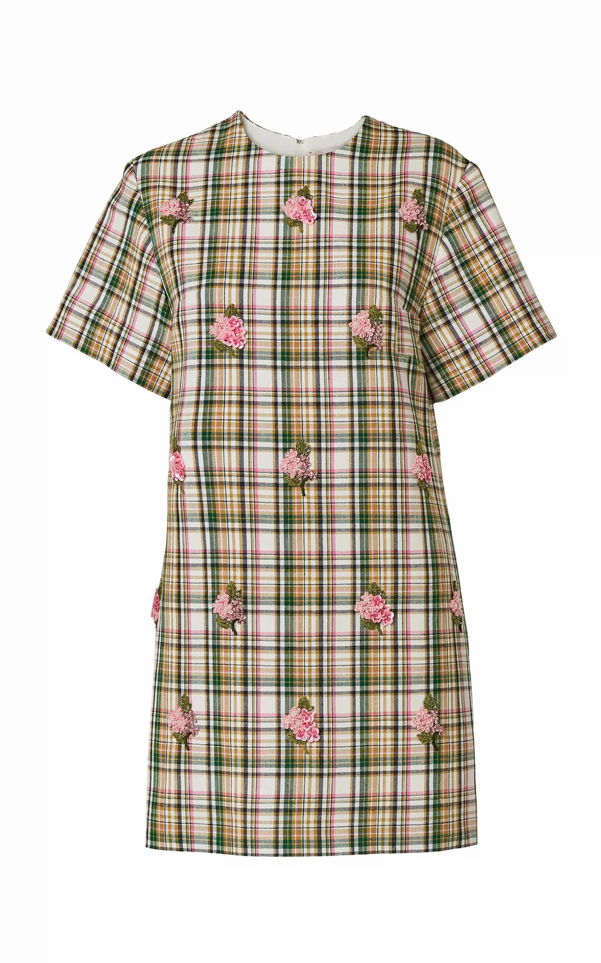 Embroidered Check Plaid Tailoring Shift Dress by Carolina Herrera