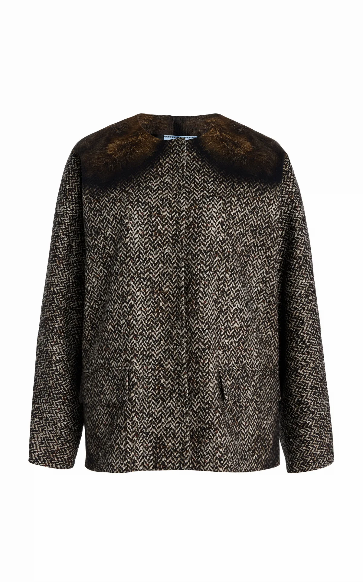 Trompe-l'Oeil Print Cotton-Drill Caban Jacket by Prada
