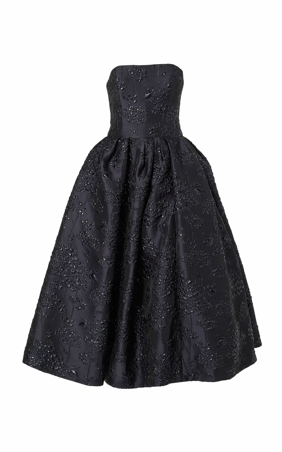 Strapless Floral Bouquet Lurex Midi Dress by Carolina Herrera
