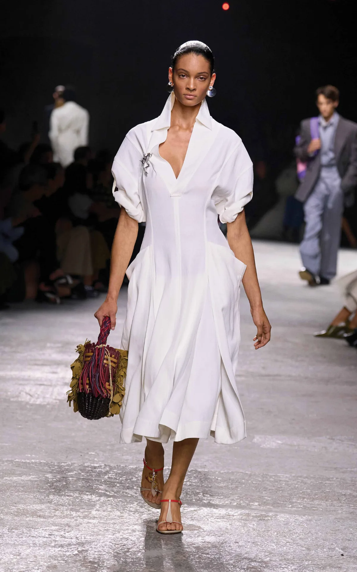 Viscose Linen Dress with Frog Details by Bottega Veneta