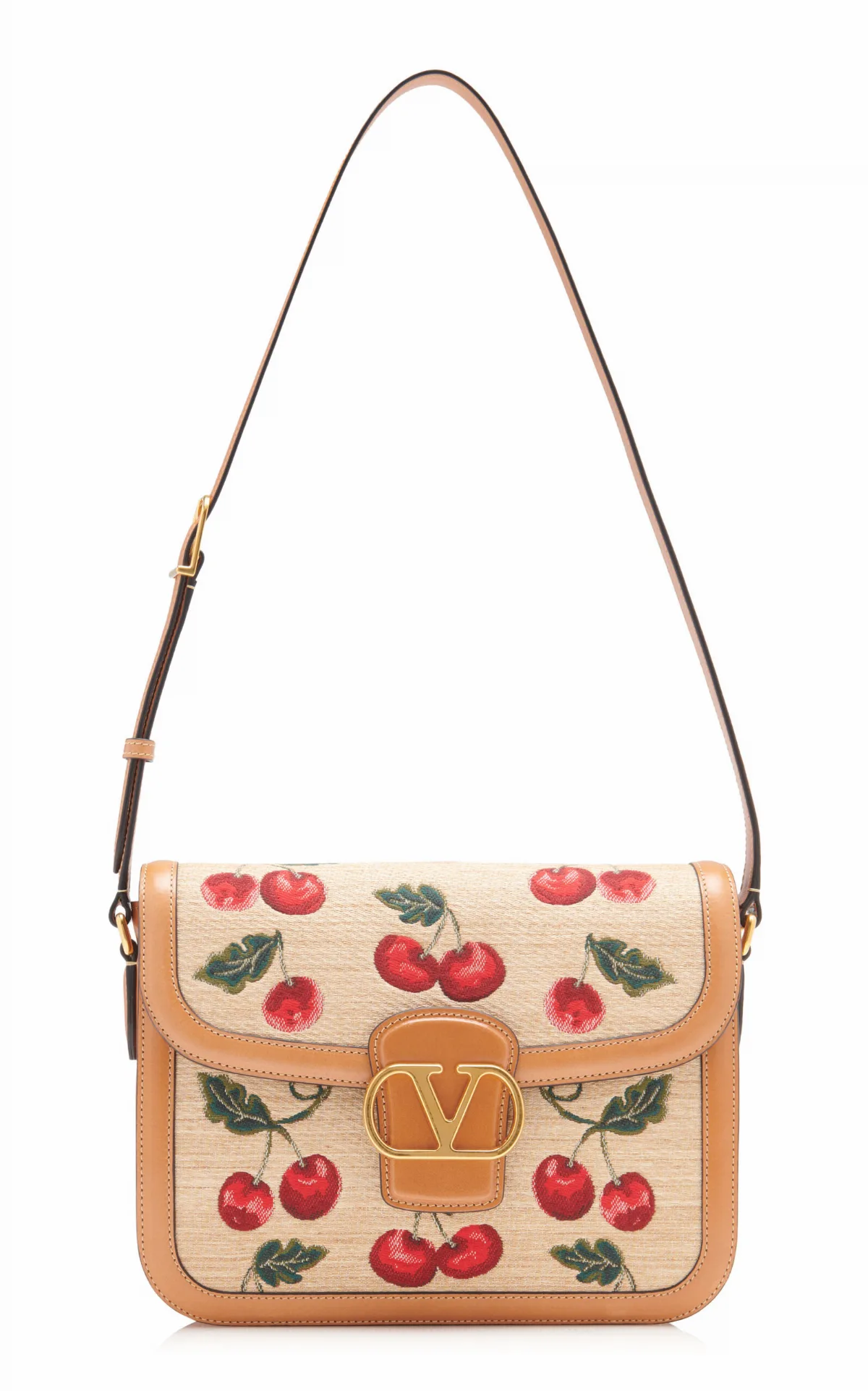 Cherry-Detailed Raffia-Leather Shoulder Bag by Valentino Garavani
